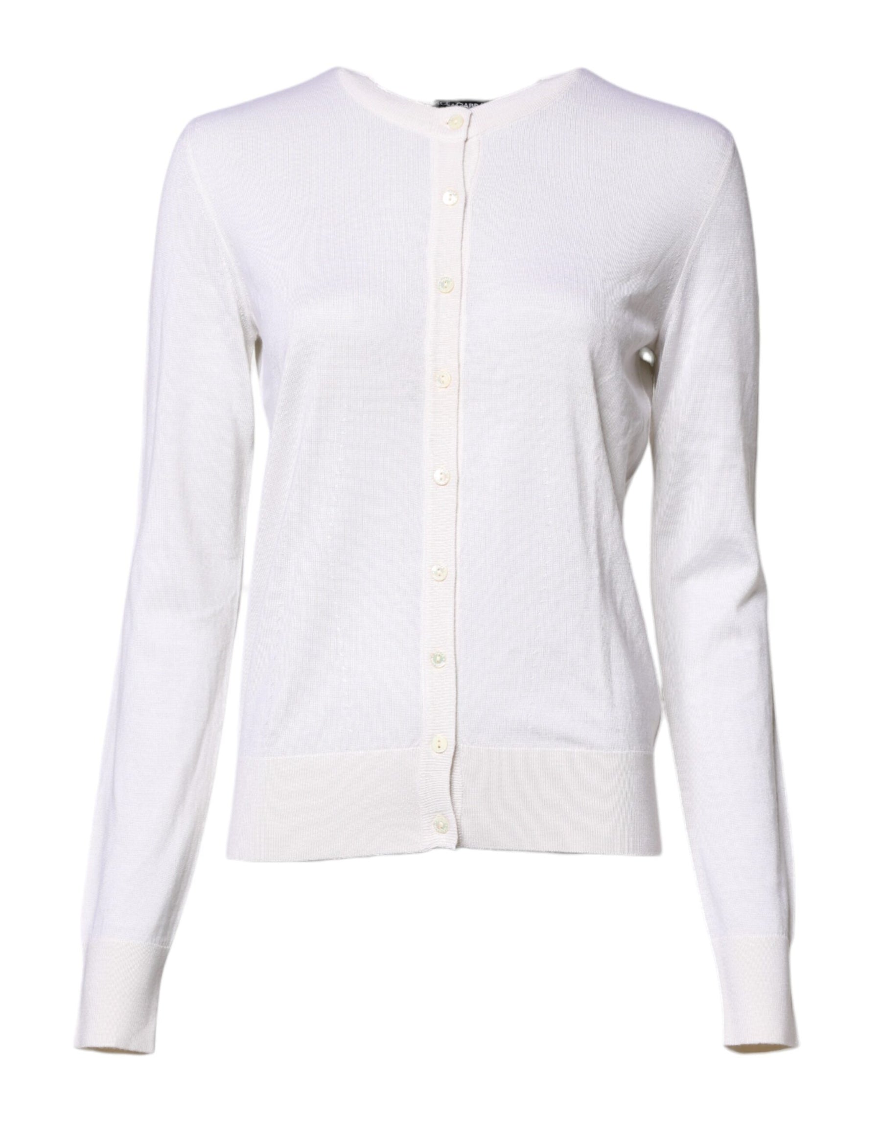 Dolce & Gabbana White Cashmere Crew Neck Top Cardigan Sweater | Regal Royce