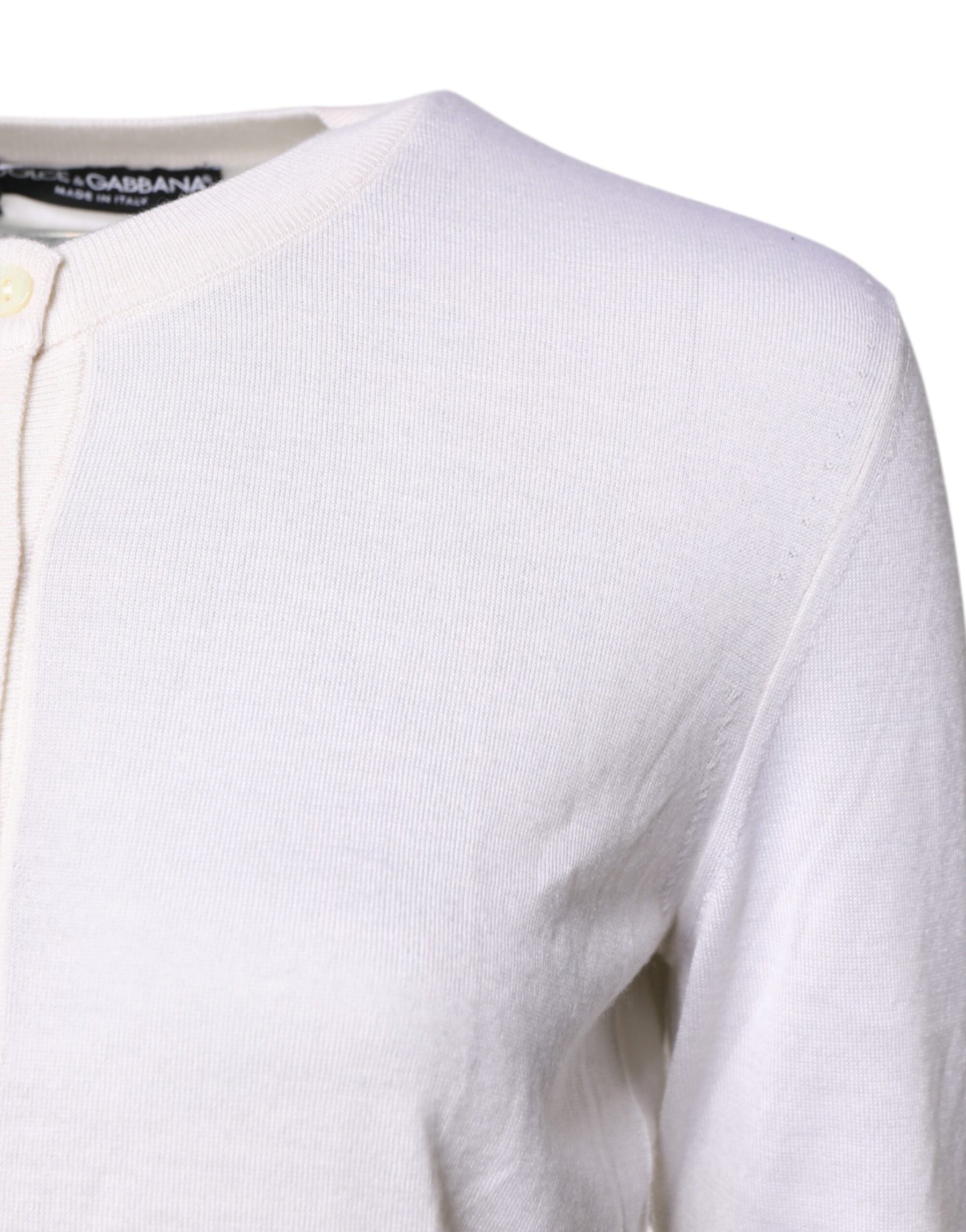 Dolce & Gabbana White Cashmere Crew Neck Top Cardigan Sweater | Regal Royce