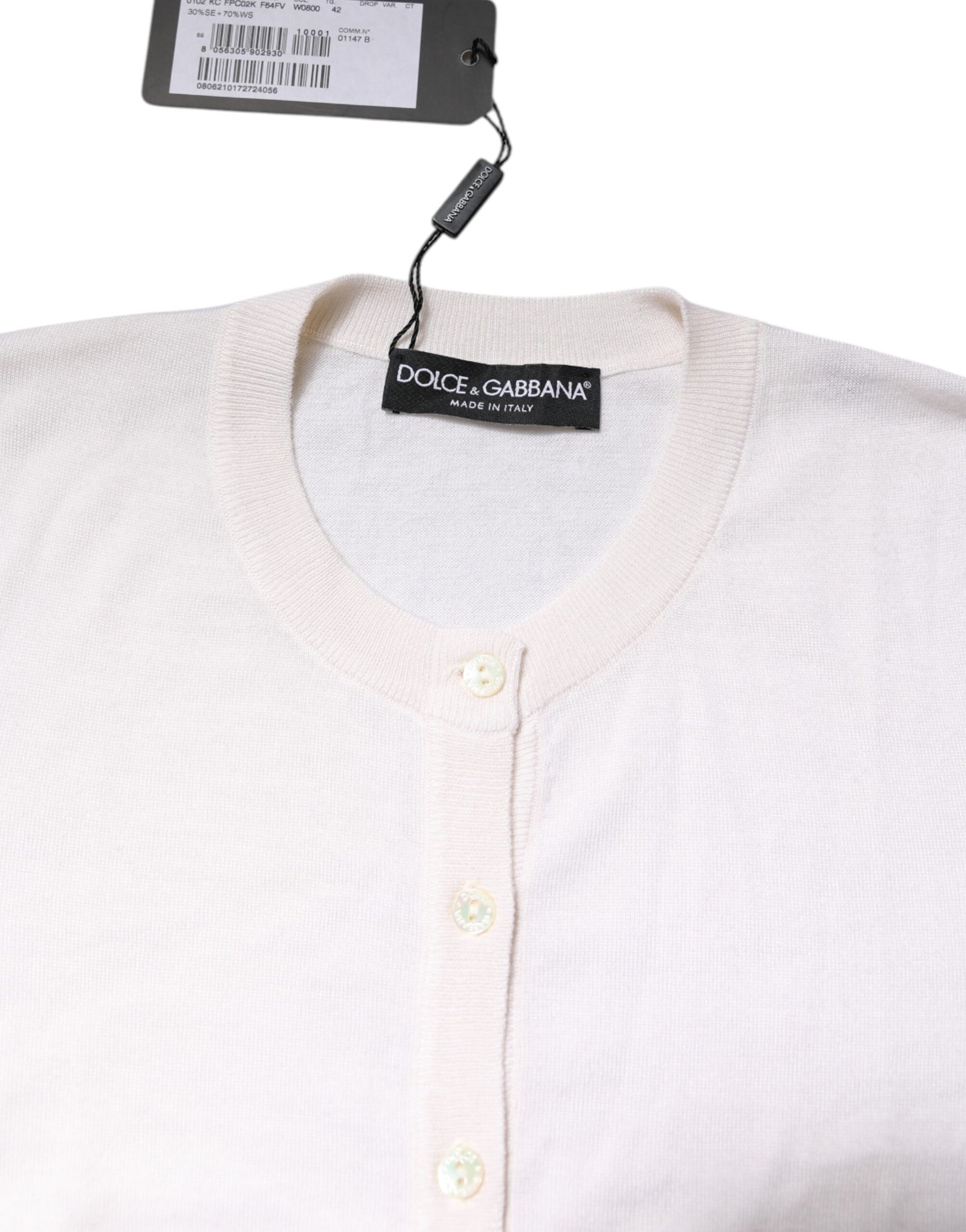 Dolce & Gabbana White Cashmere Crew Neck Top Cardigan Sweater | Regal Royce