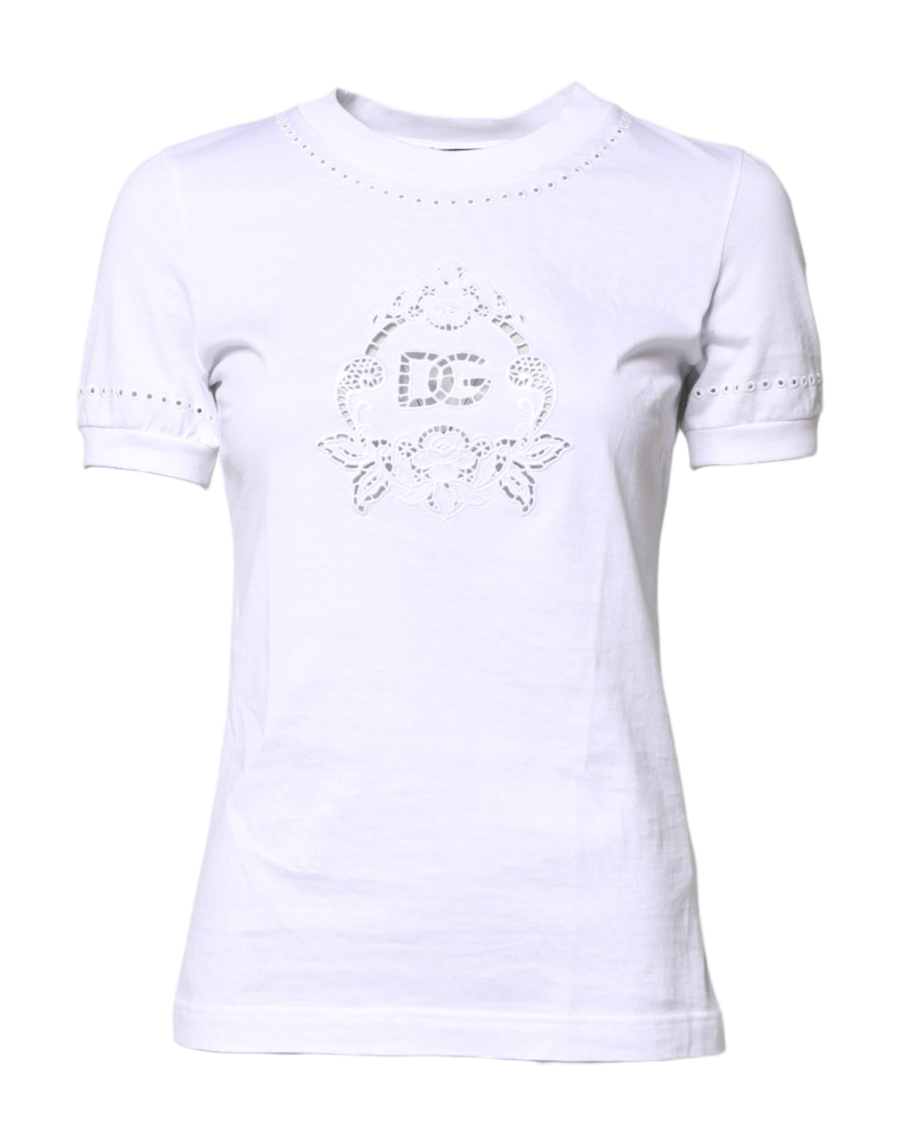 Dolce & Gabbana White Cotton Floral Logo Crew Neck T-shirt | Regal Royce