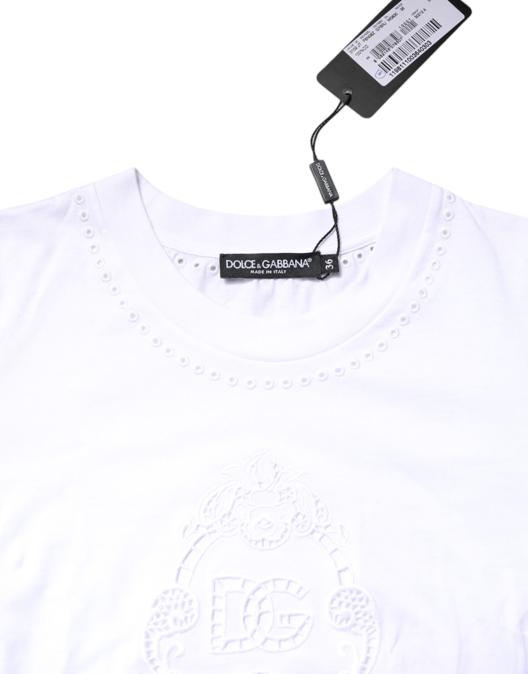 Dolce & Gabbana White Cotton Floral Logo Crew Neck T-shirt | Regal Royce