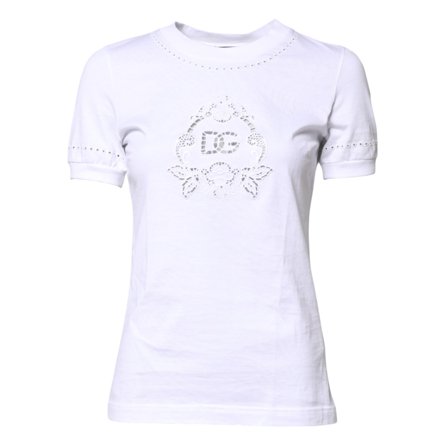 Dolce & Gabbana White Cotton Floral Logo Crew Neck T-shirt | Regal Royce
