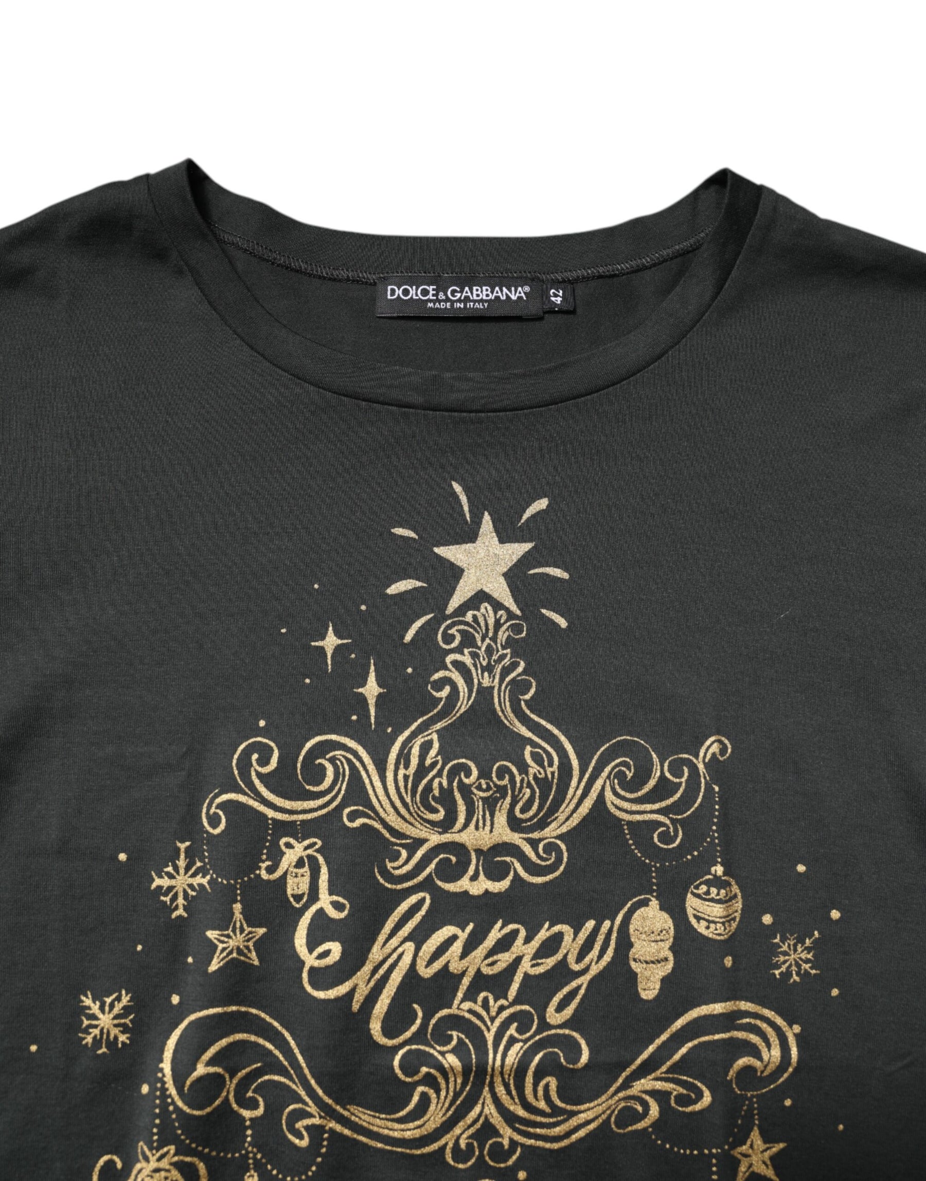 Dolce & Gabbana Black Cotton Round Neck Short Sleeve T-shirt | Regal Royce