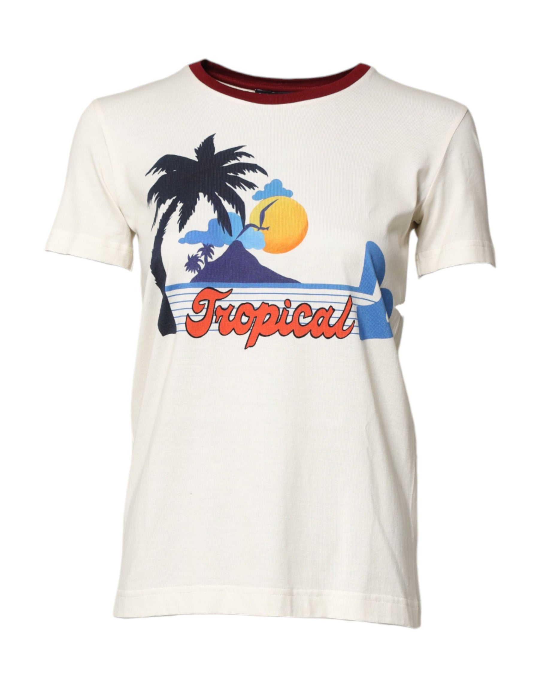Dolce & Gabbana White Cotton Print Short Sleeves Top T-shirt | Regal Royce
