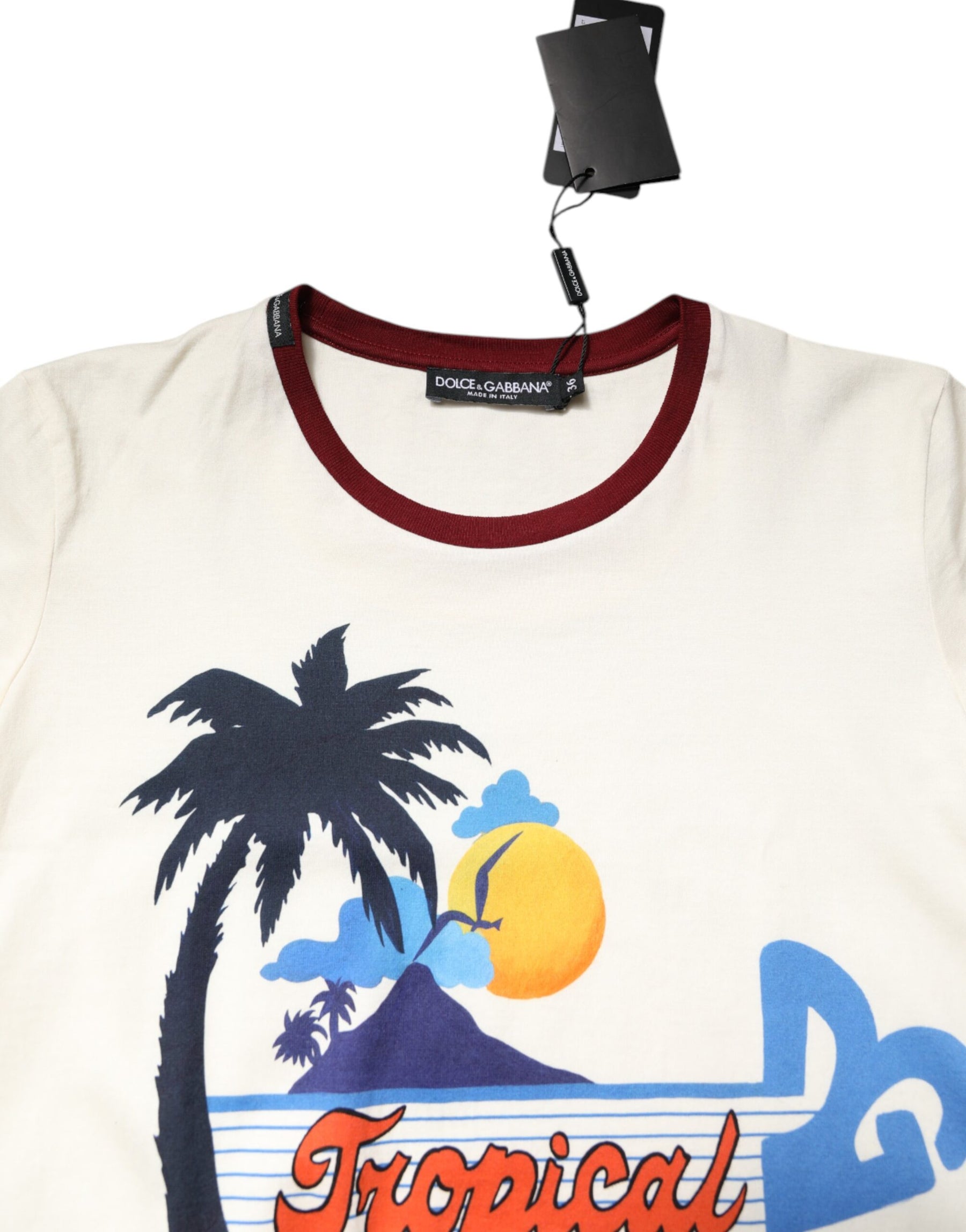 Dolce & Gabbana White Cotton Print Short Sleeves Top T-shirt | Regal Royce