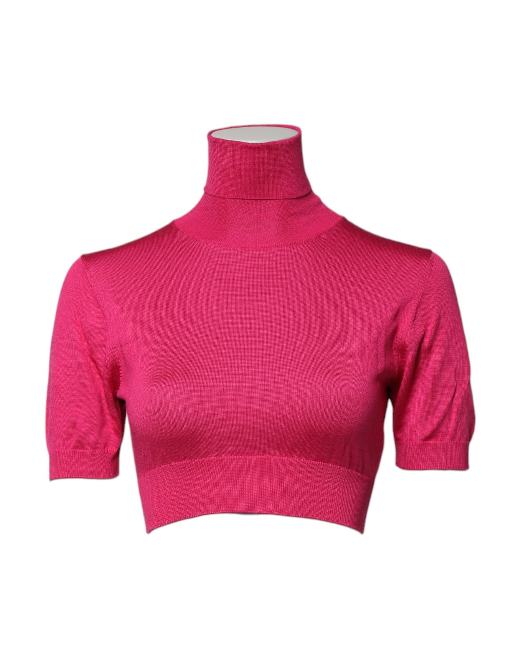 Dolce & Gabbana Pink Silk Knitted Turtleneck Cropped Top | Regal Royce