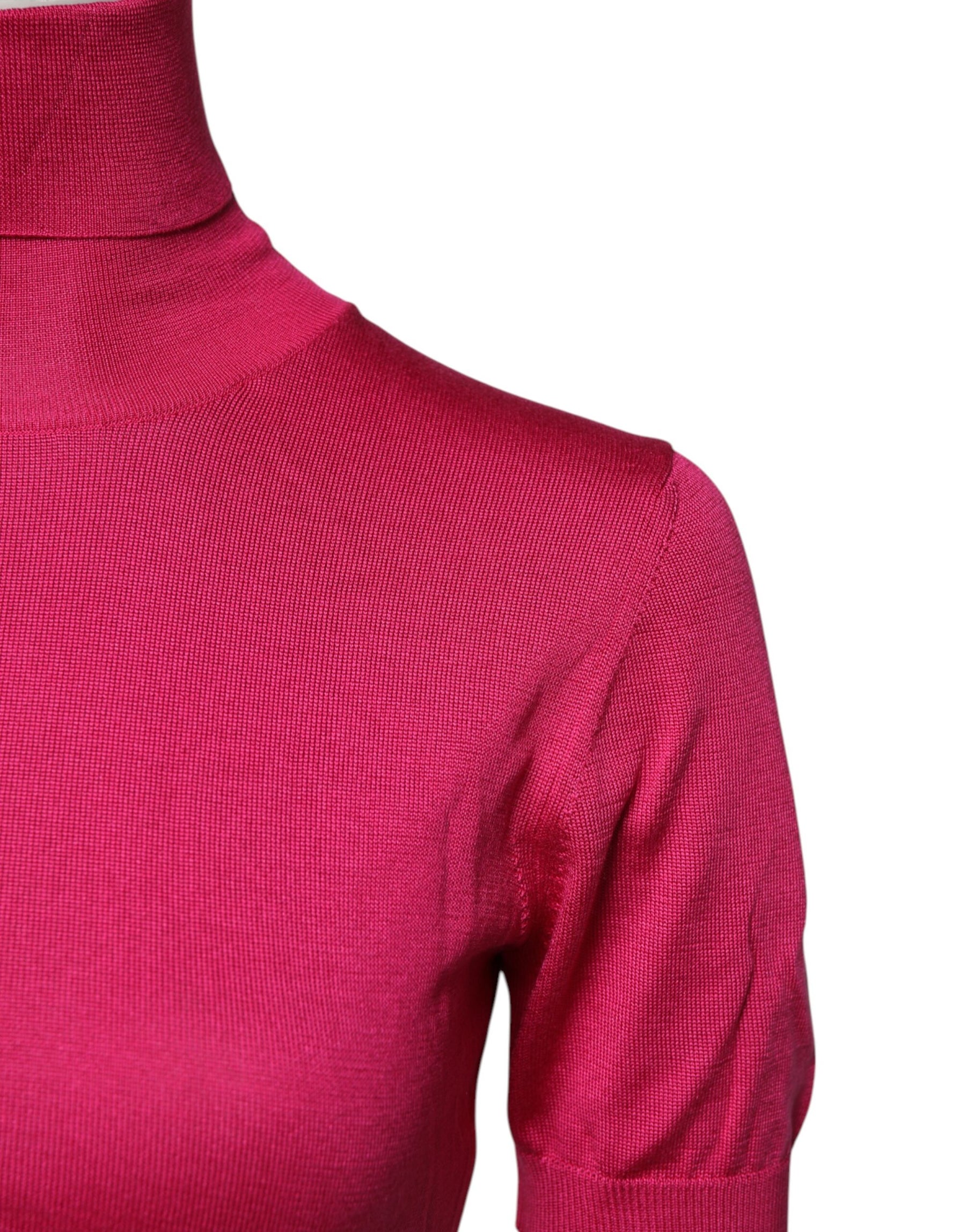 Dolce & Gabbana Pink Silk Knitted Turtleneck Cropped Top | Regal Royce