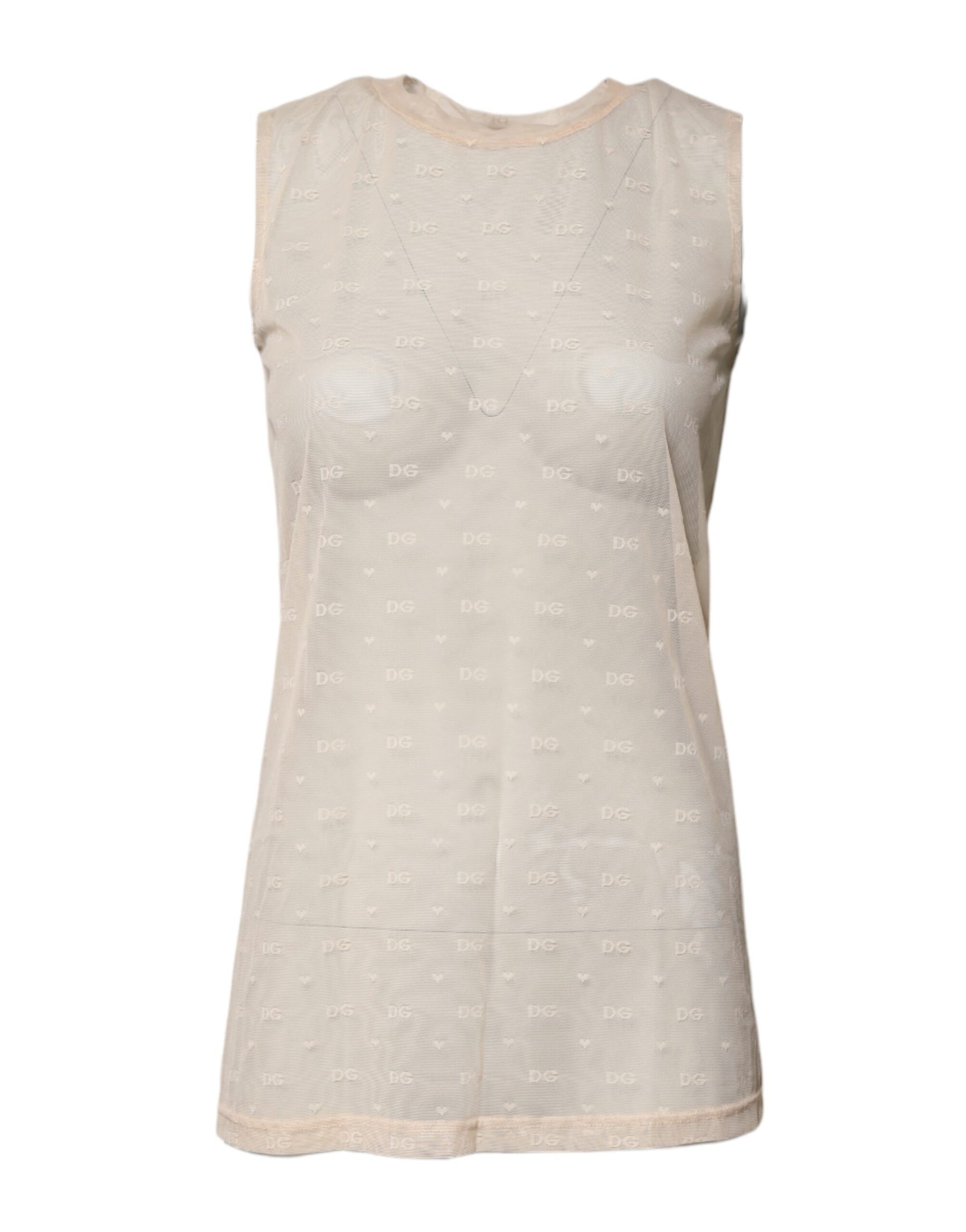 Dolce & Gabbana Ivory Nylon Logo See Through Sleeveless Tank Top | Regal Royce