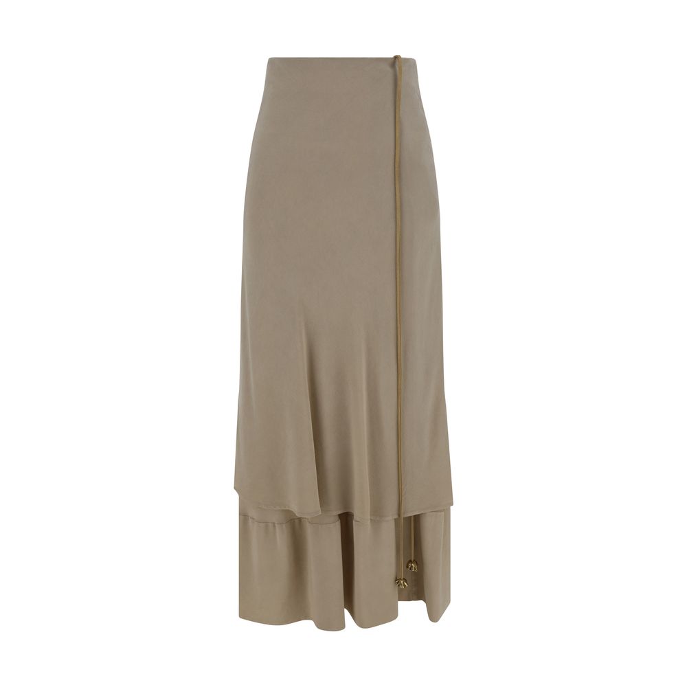 Quira Beige Silk Long Skirt | Regal Royce