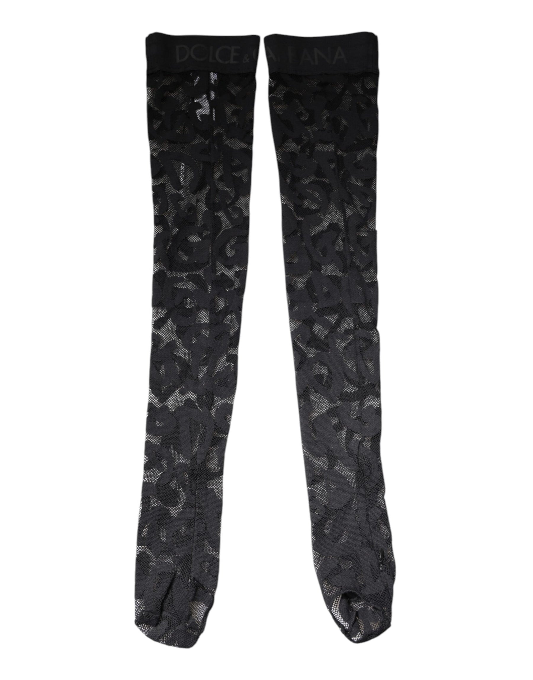 Dolce & Gabbana Black Floral Lace Cotton Stretch Stockings Socks | Regal Royce
