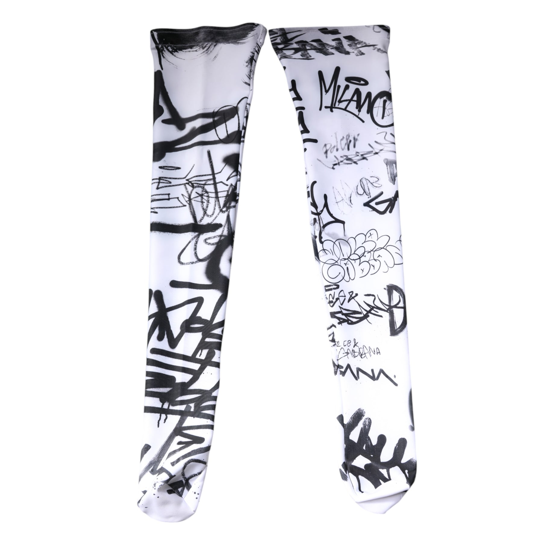Dolce & Gabbana White Graffiti Cotton Over Calf Stockings Socks | Regal Royce
