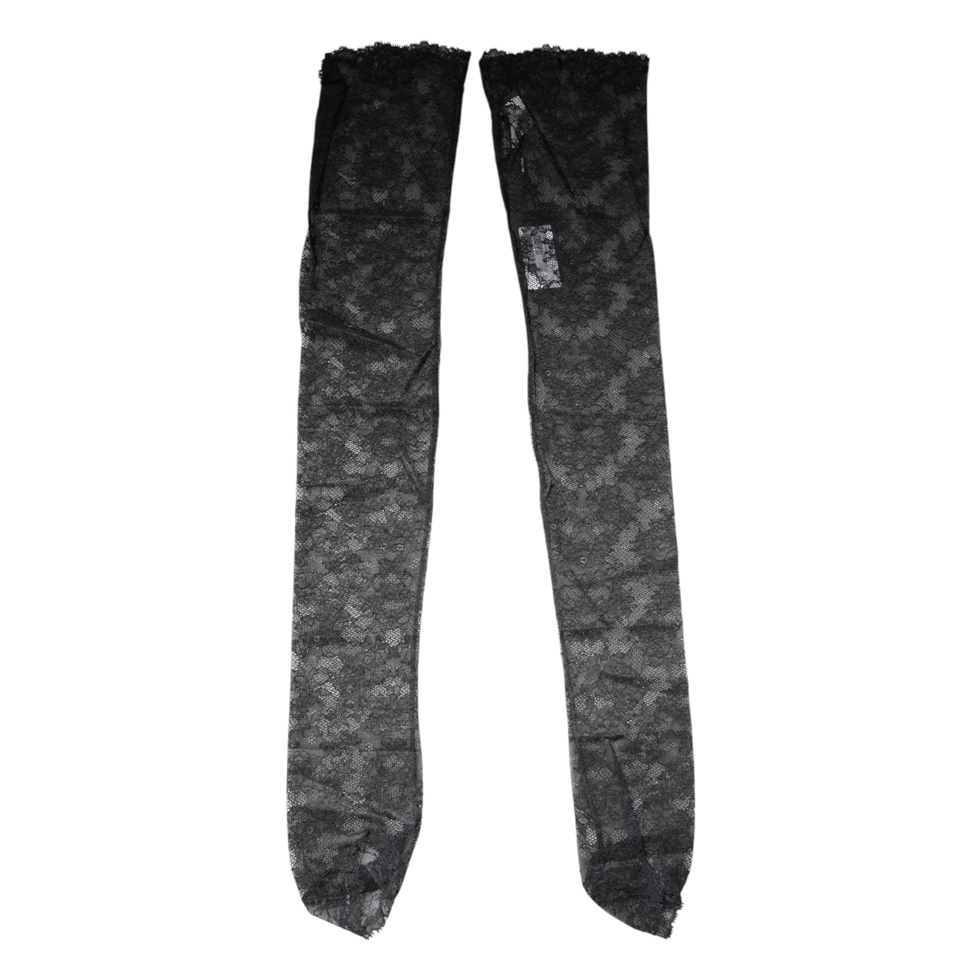 Dolce & Gabbana Black Floral Lace Cotton Stretch Stockings Socks