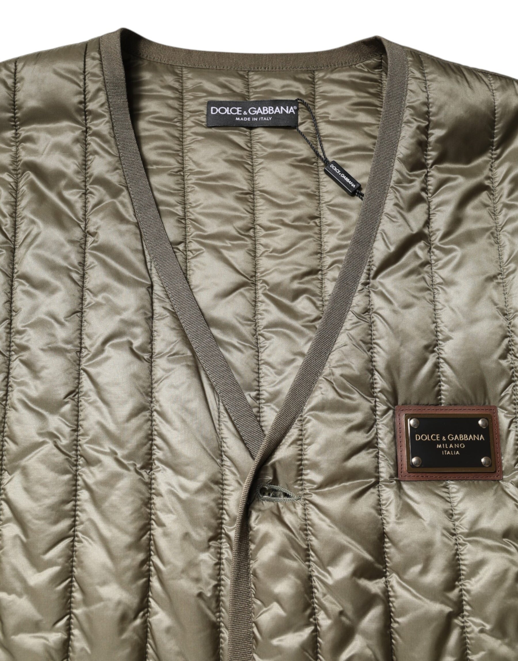 Dolce & Gabbana Brown Logo Plaque Quilted Vest Jacket | Regal Royce