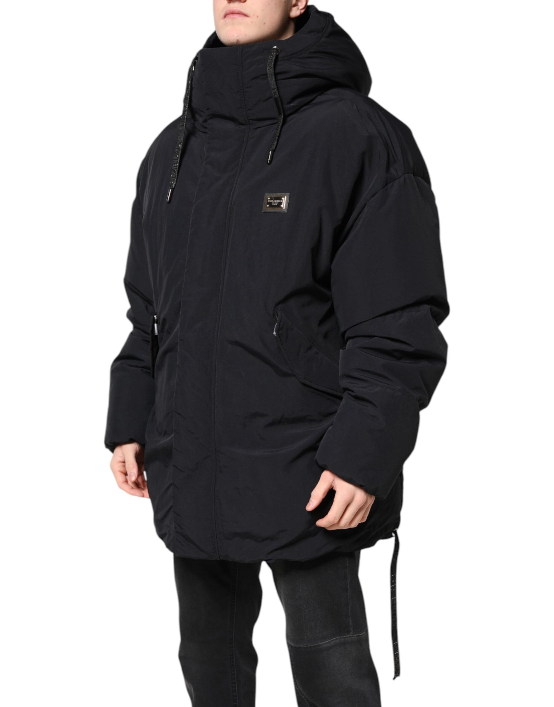Dolce & Gabbana Black Nylon Full Zip Hooded Parka Jacket | Regal Royce