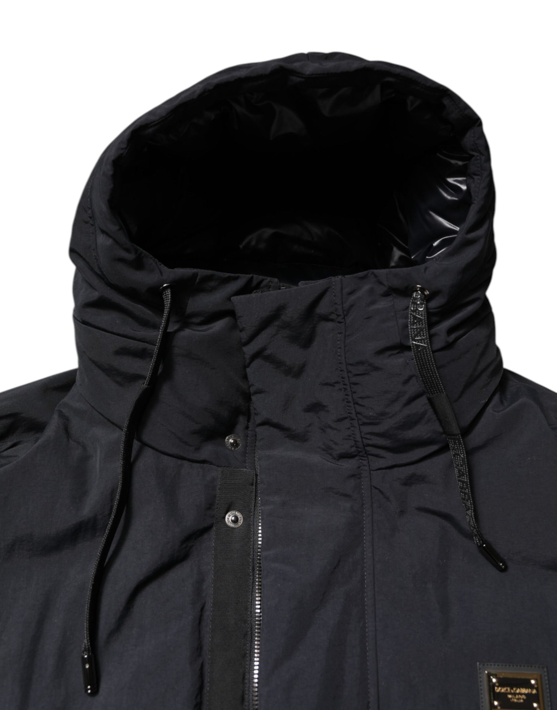 Dolce & Gabbana Black Nylon Full Zip Hooded Parka Jacket | Regal Royce
