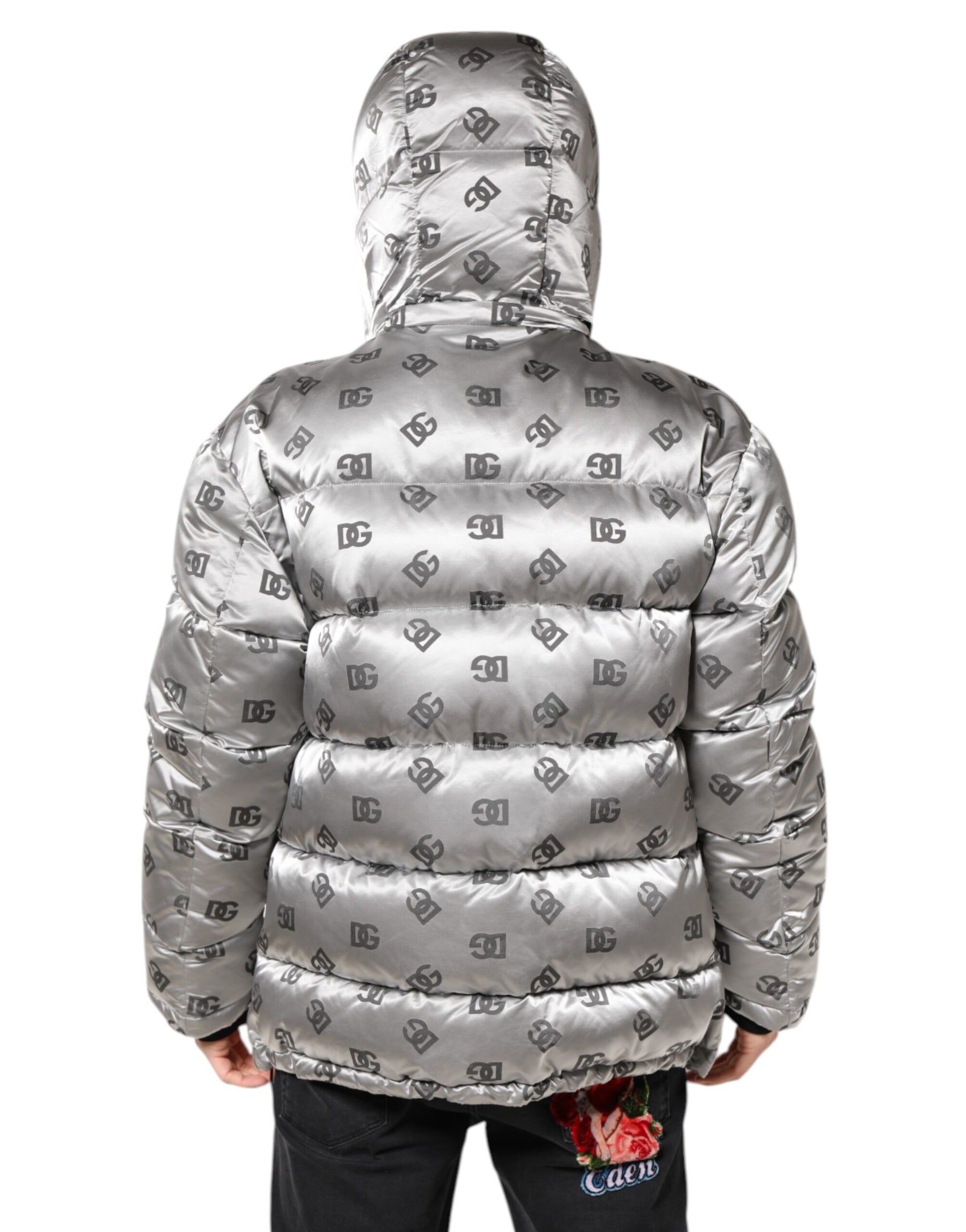 Dolce & Gabbana Silver Logo Full Zip Hooded Quilted Jacket | Regal Royce
