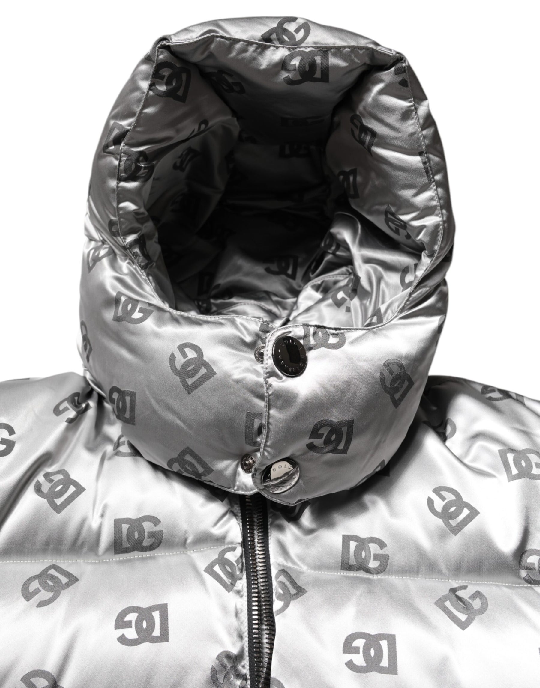 Dolce & Gabbana Silver Logo Full Zip Hooded Quilted Jacket | Regal Royce