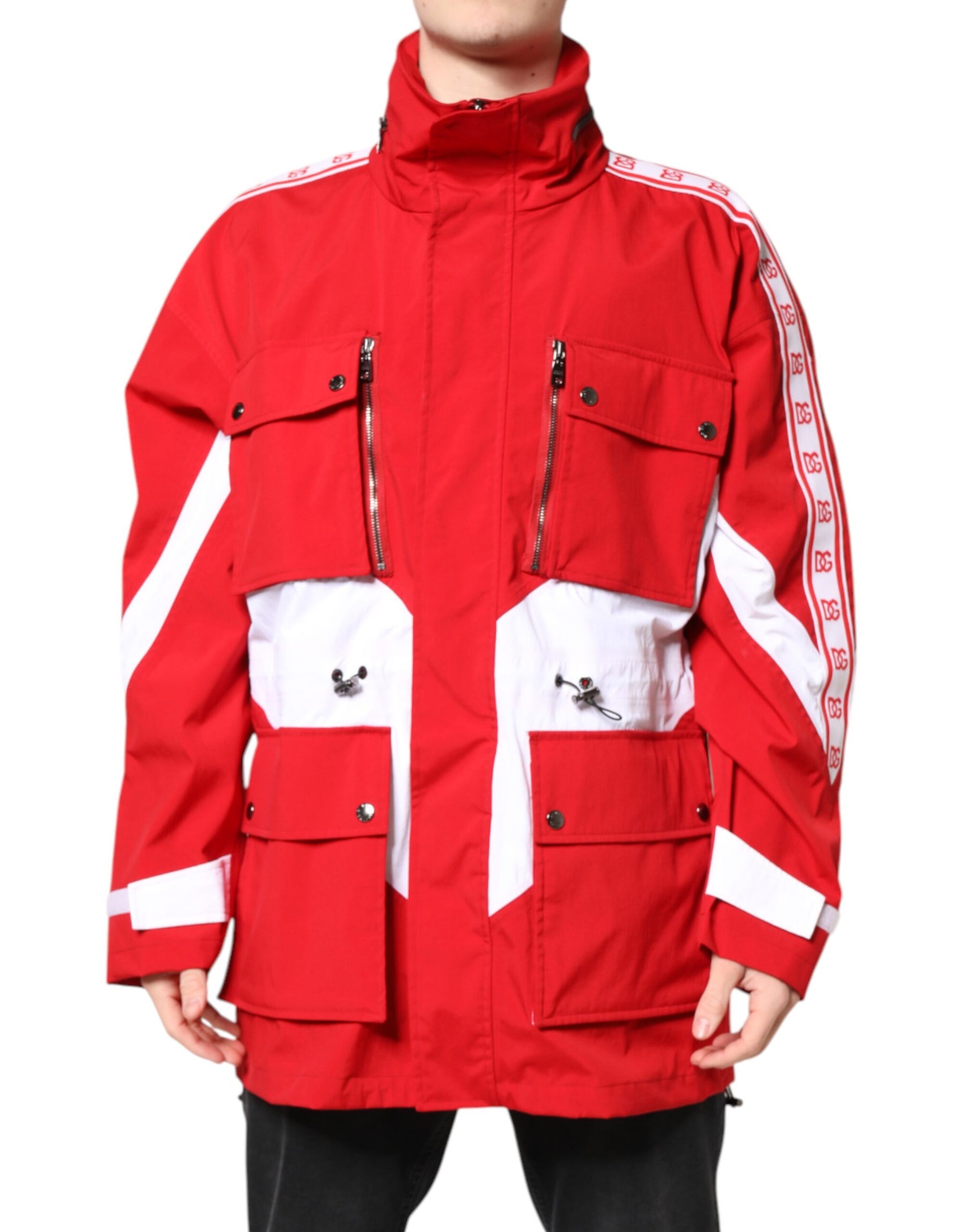 Dolce & Gabbana Red White Nylon Full Zip Windbreaker Jacket | Regal Royce
