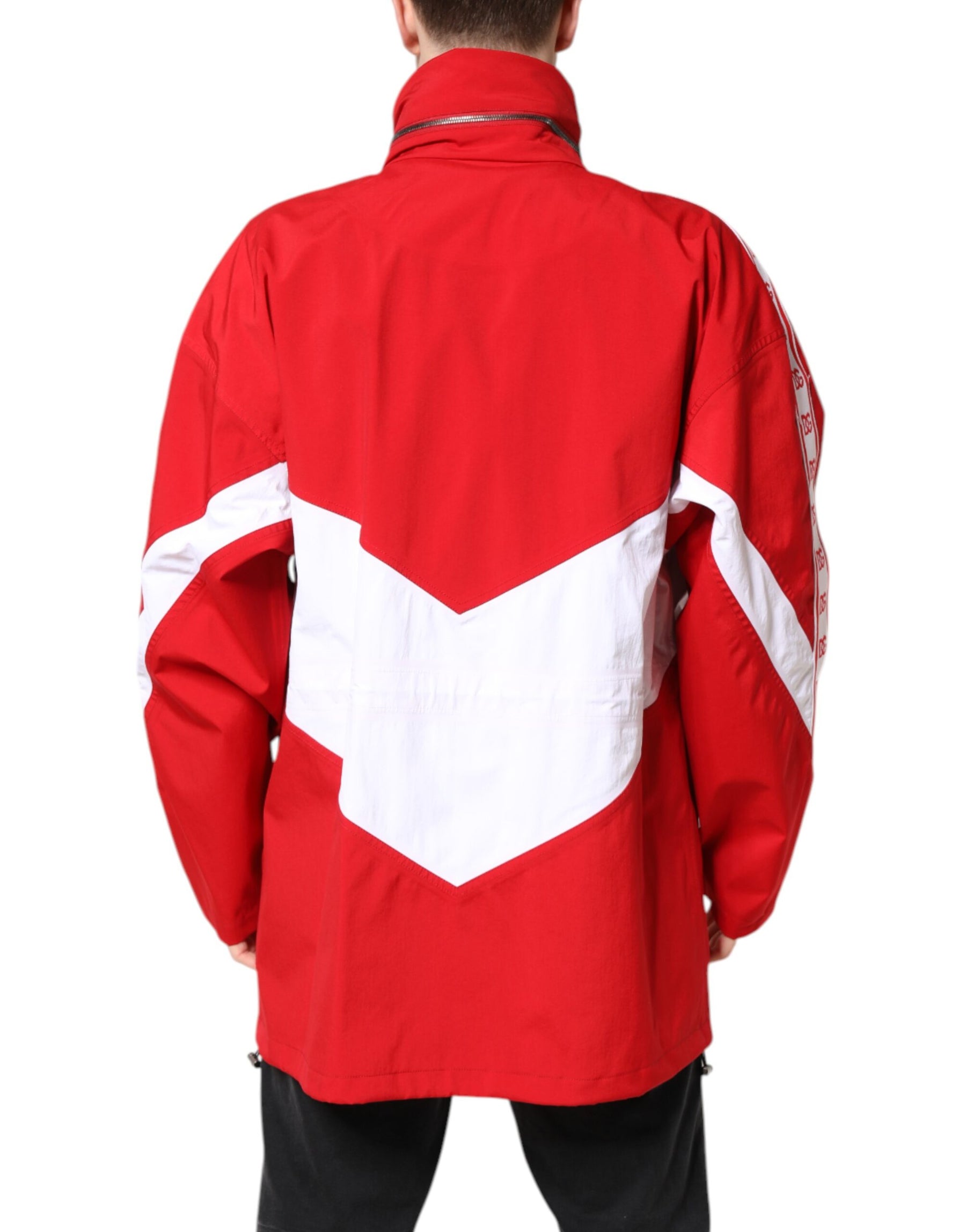 Dolce & Gabbana Red White Nylon Full Zip Windbreaker Jacket | Regal Royce