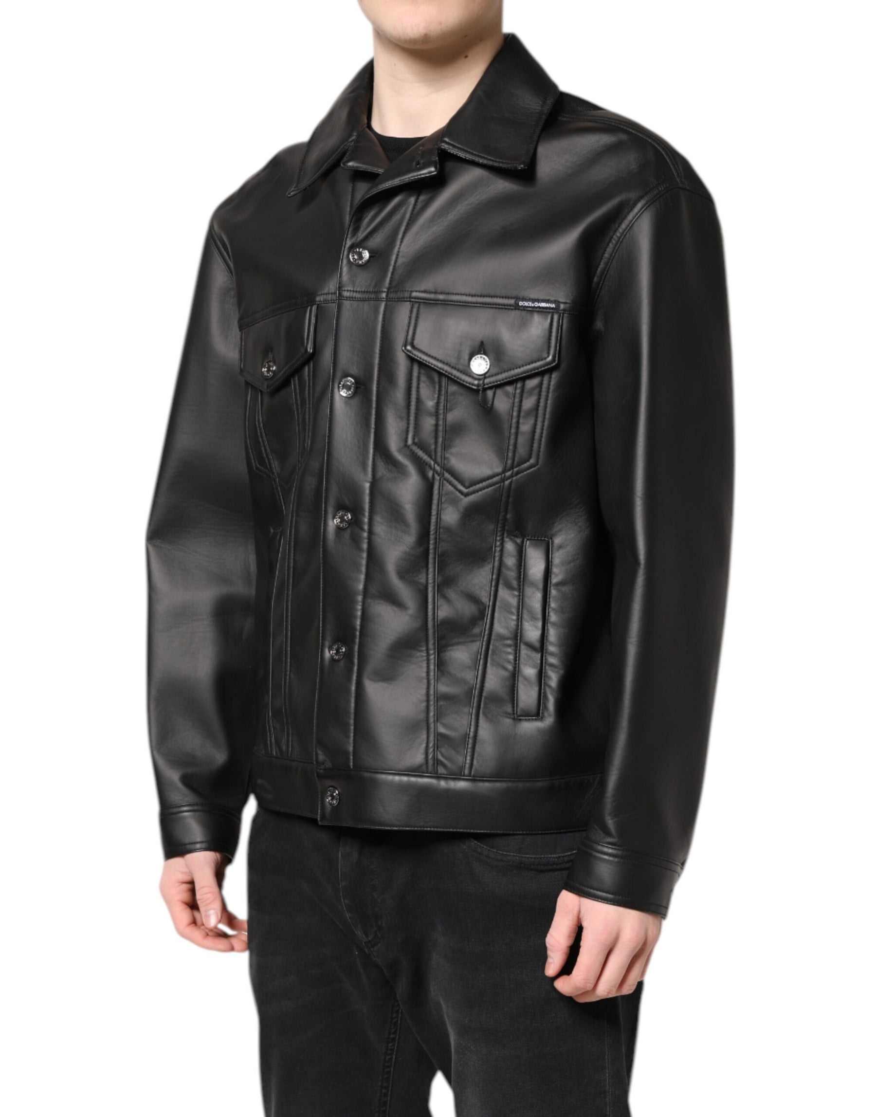 Dolce & Gabbana Black Polyester Button Down Biker Jacket | Regal Royce