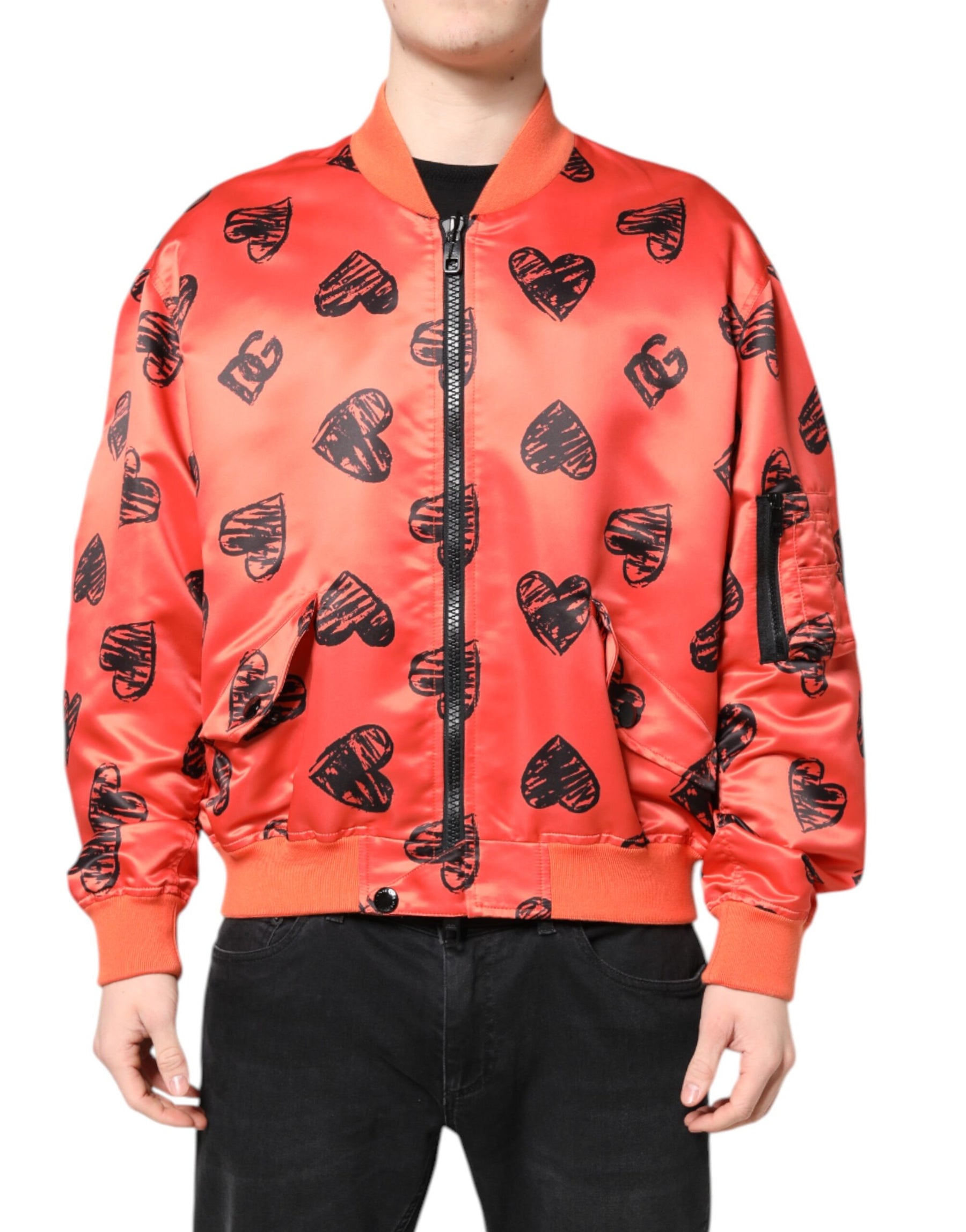 Dolce & Gabbana Orange DG Heart Full Zip Men Bomber Jacket | Regal Royce