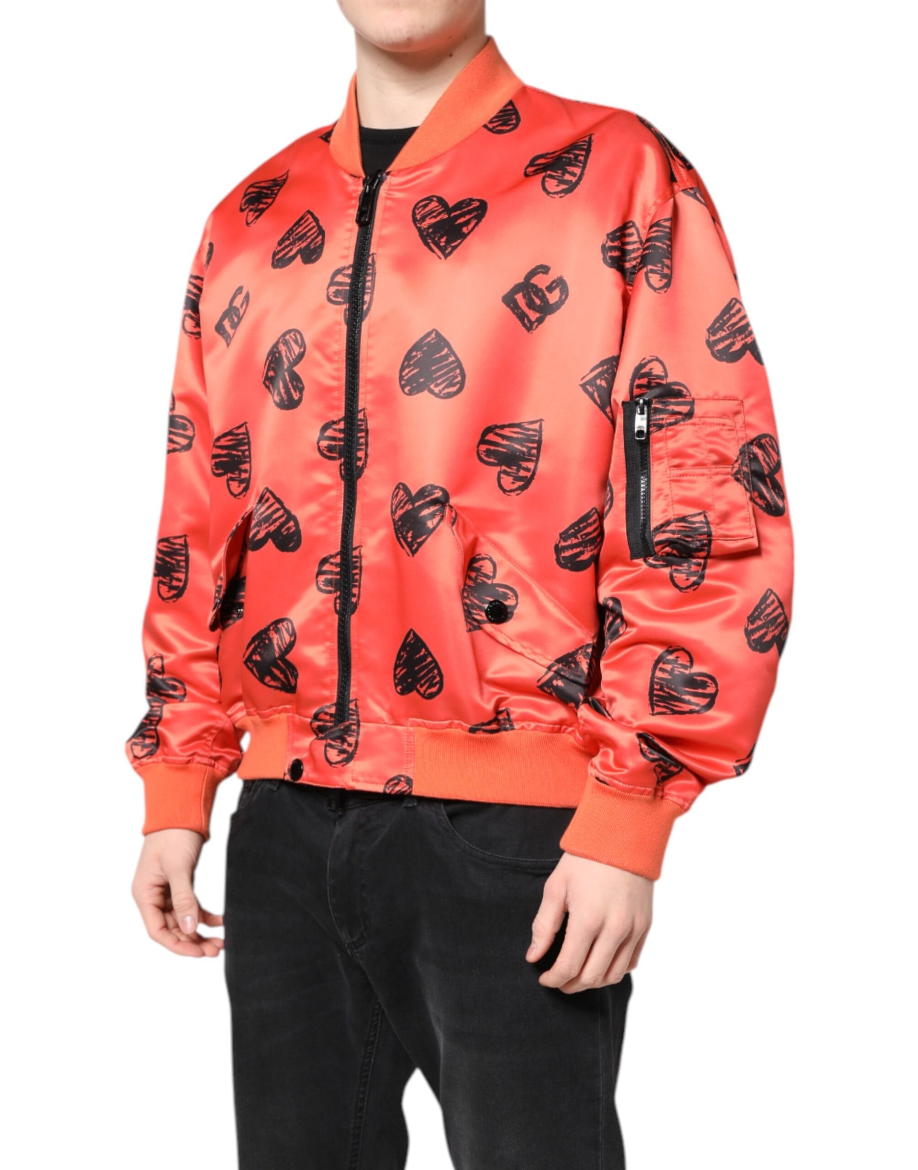 Dolce & Gabbana Orange DG Heart Full Zip Men Bomber Jacket | Regal Royce