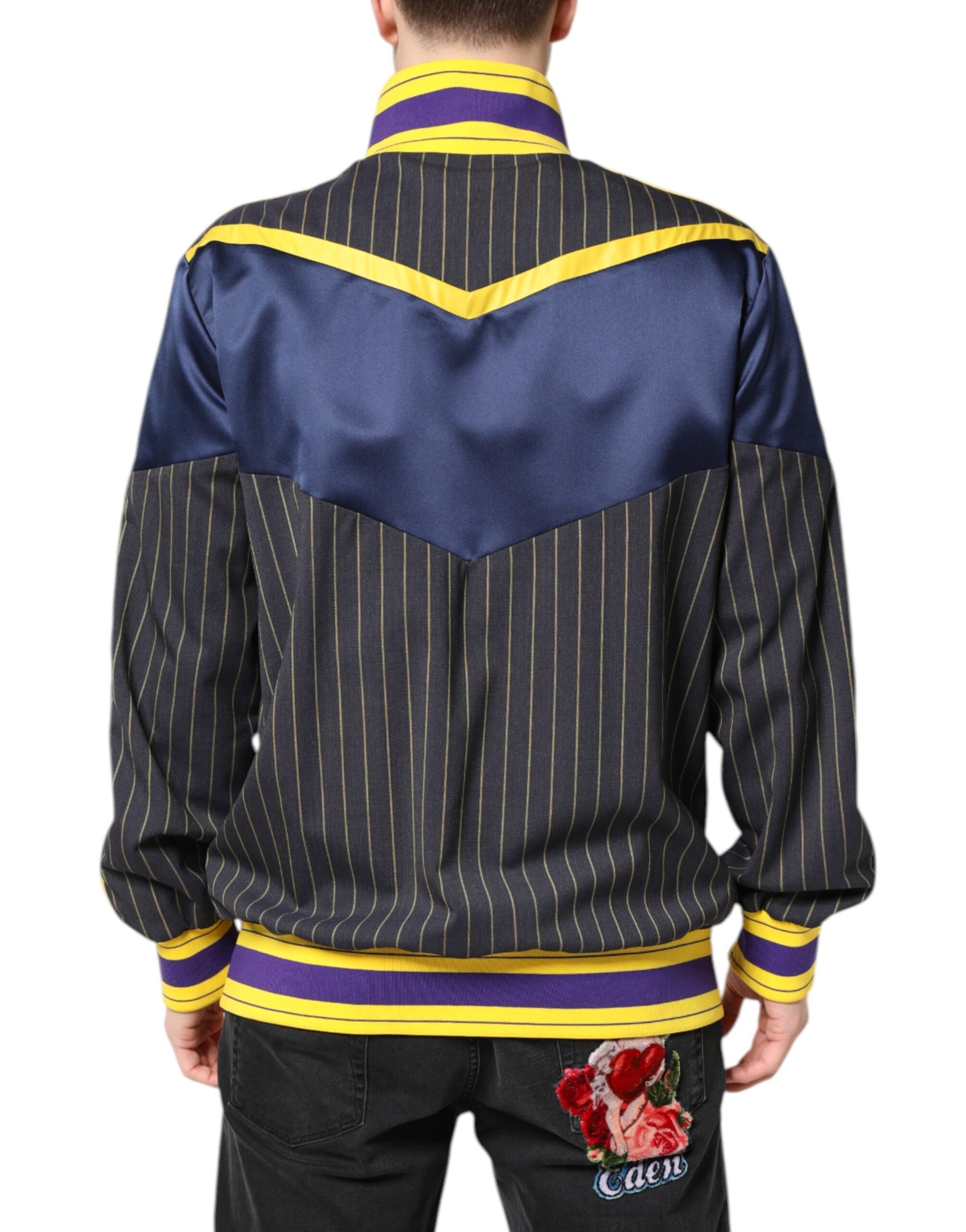 Dolce & Gabbana Black Striped Logo Full Zip Bomber Jacket | Regal Royce