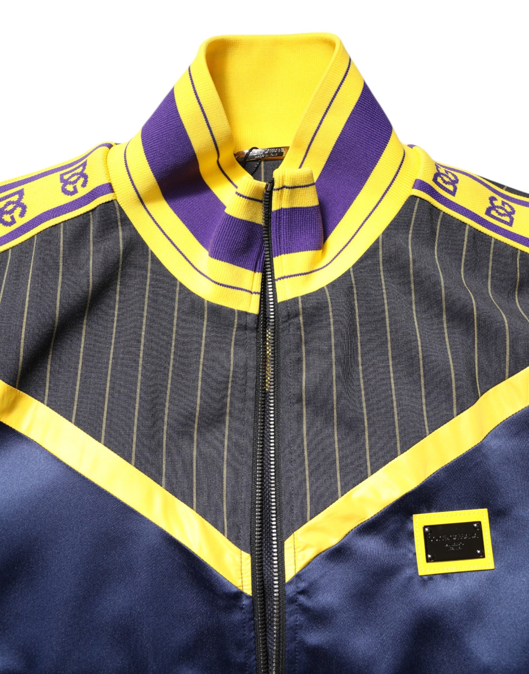 Dolce & Gabbana Black Striped Logo Full Zip Bomber Jacket | Regal Royce