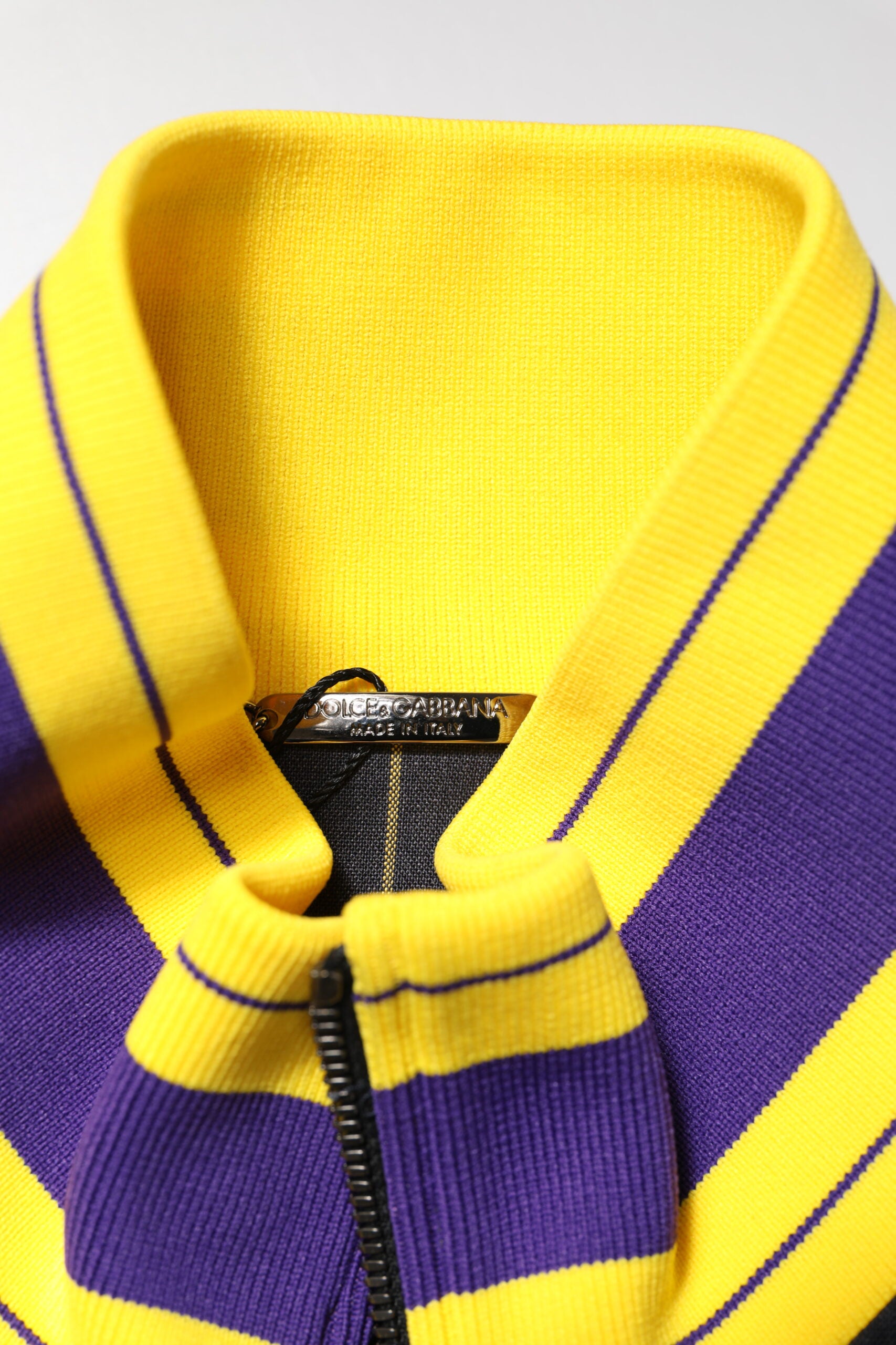 Dolce & Gabbana Black Striped Logo Full Zip Bomber Jacket | Regal Royce