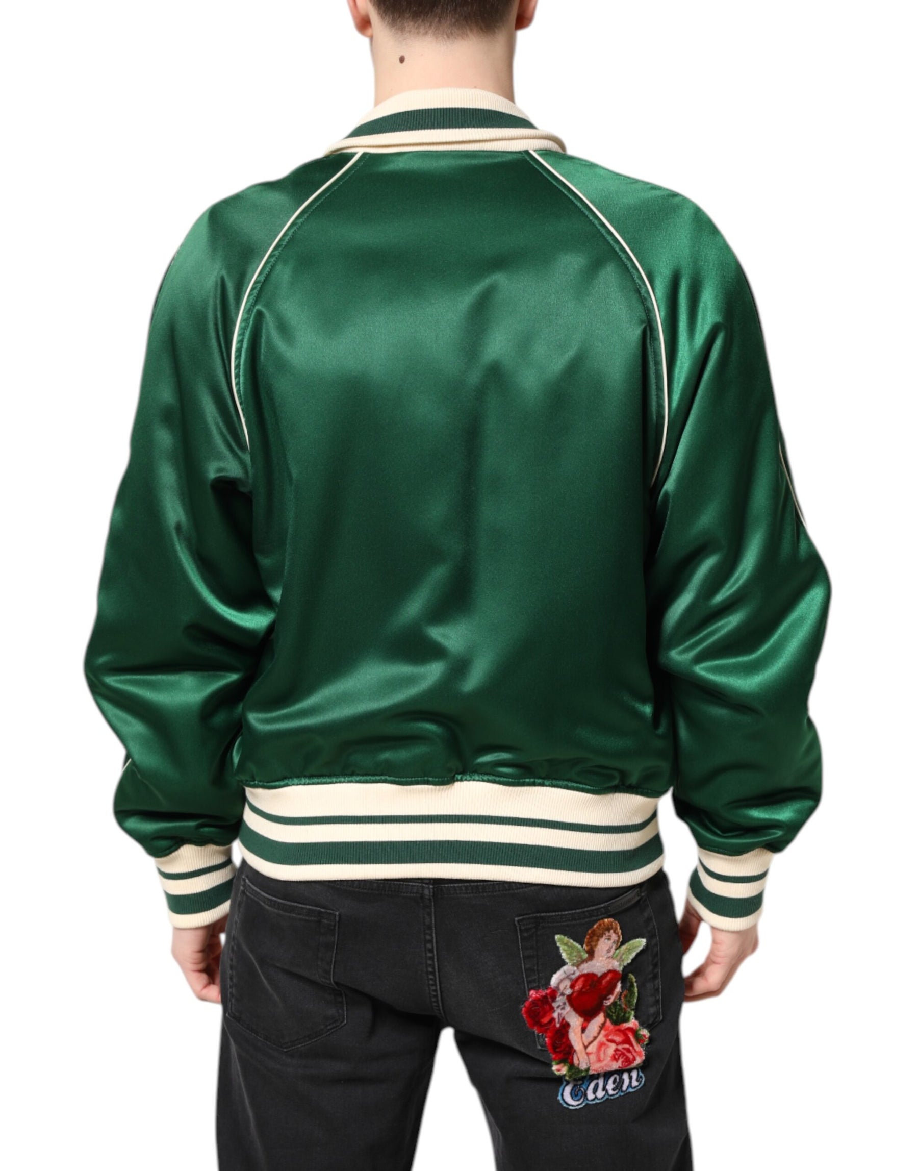 Dolce & Gabbana Green Floral DG Logo Full Zip Bomber Jacket | Regal Royce