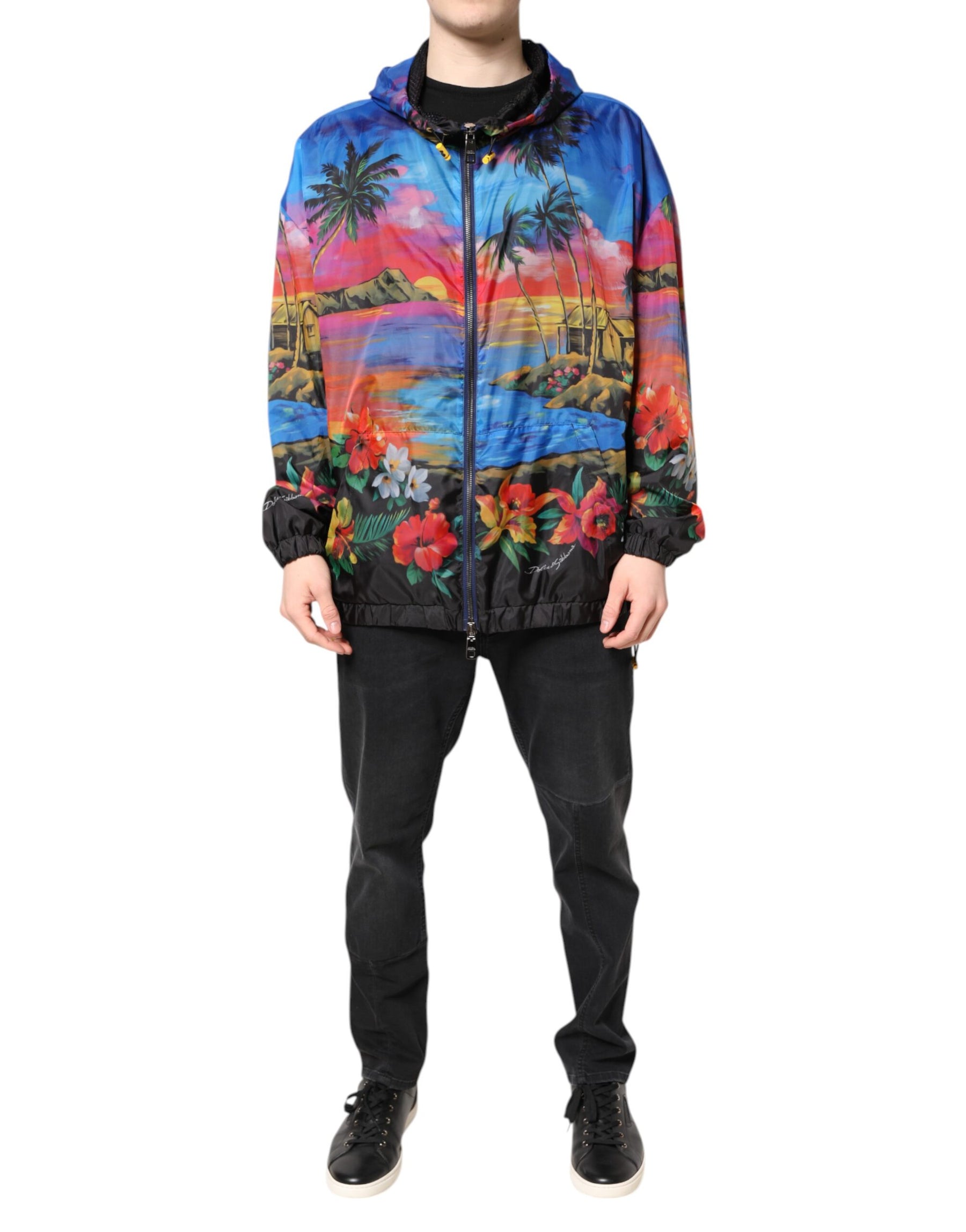 Dolce & Gabbana Multicolor Print Hooded Windbreaker Jacket | Regal Royce