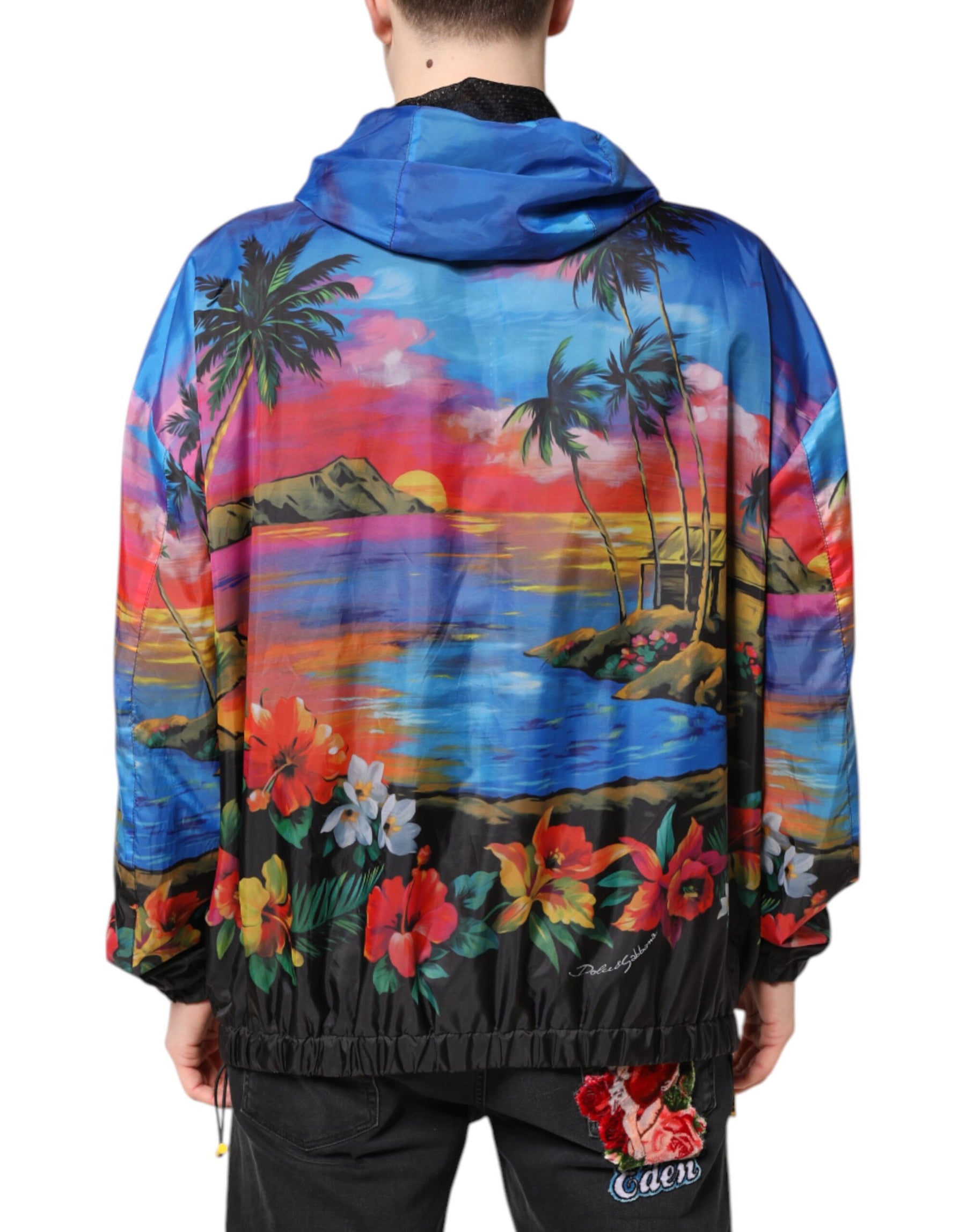 Dolce & Gabbana Multicolor Print Hooded Windbreaker Jacket | Regal Royce