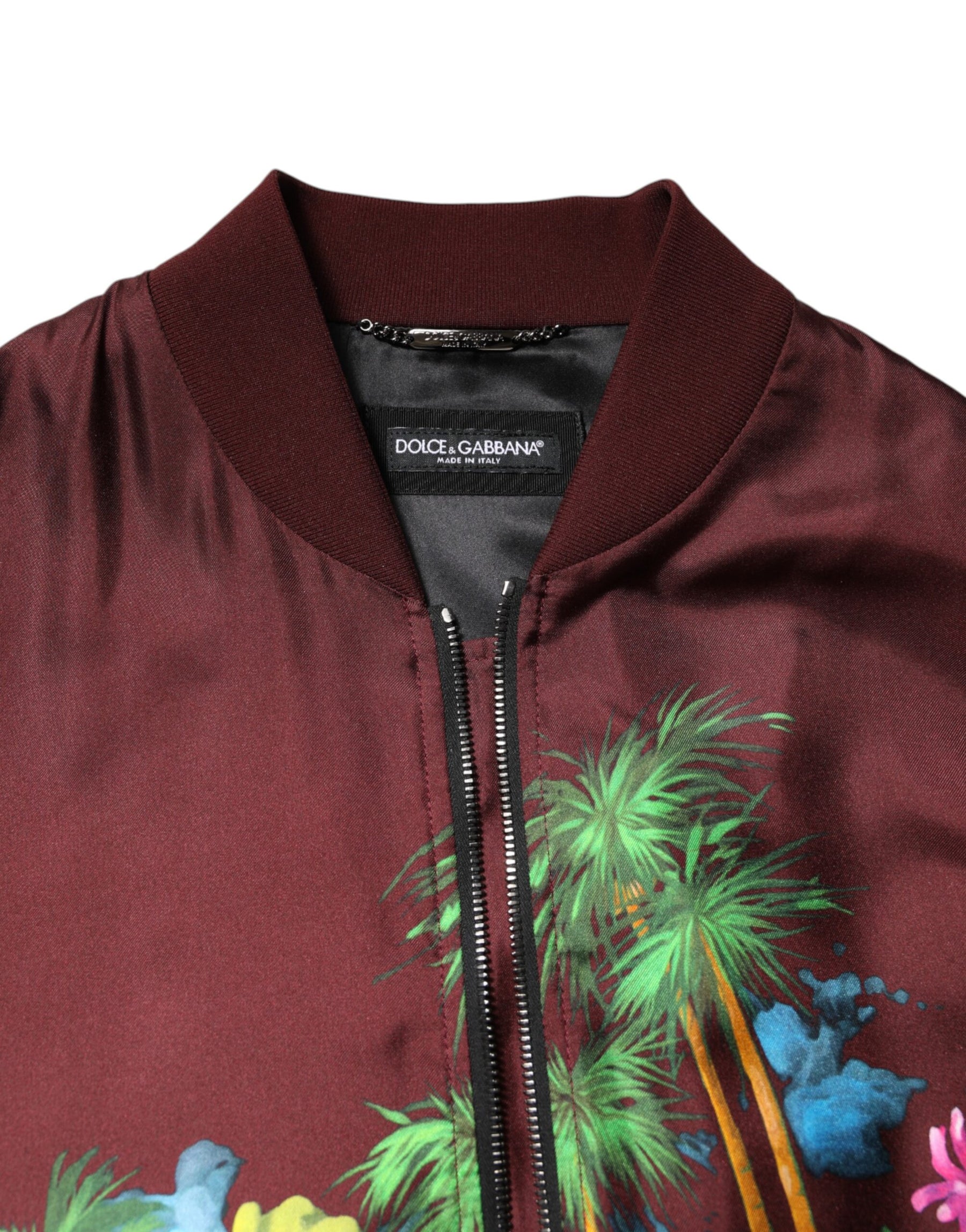 Dolce & Gabbana Maroon Floral Print Full Zip Bomber Jacket | Regal Royce