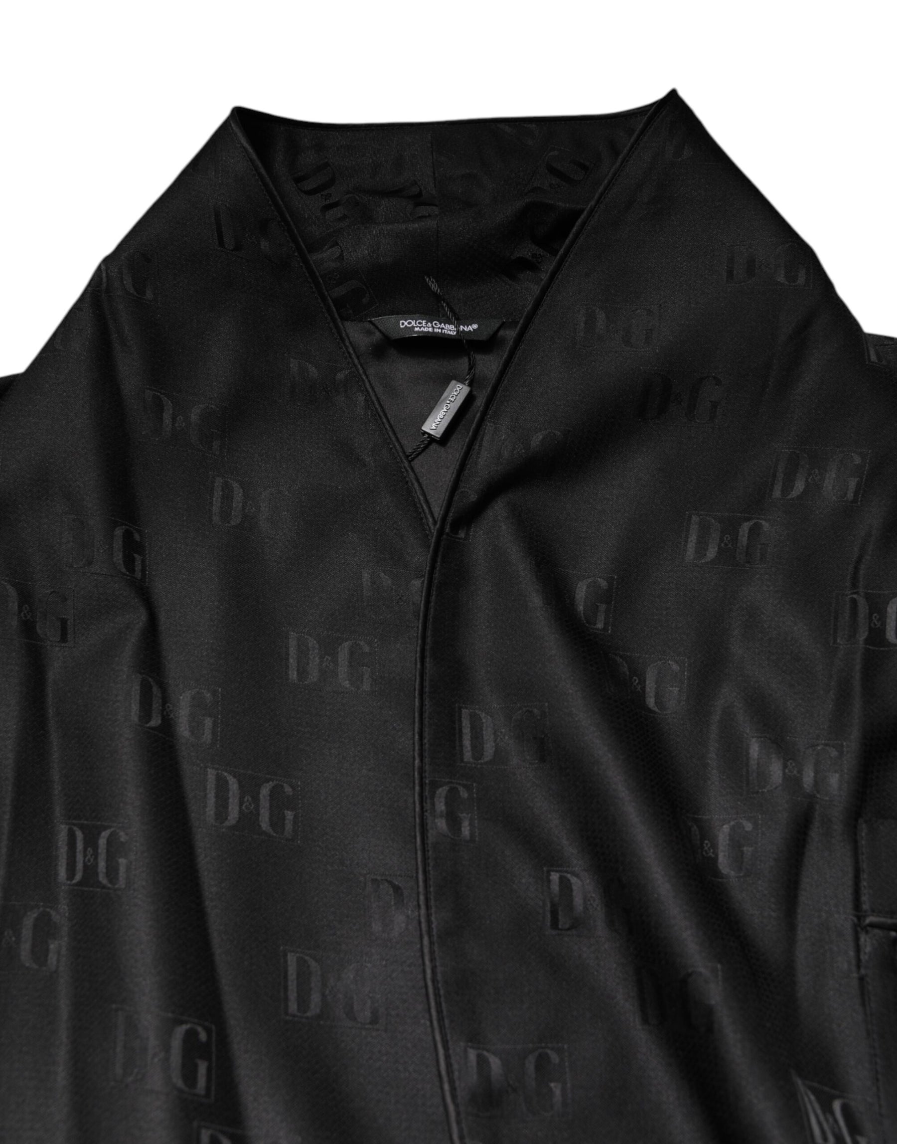 Dolce & Gabbana Black Silk DG Logo Men Wrap Robe Coat Jacket | Regal Royce