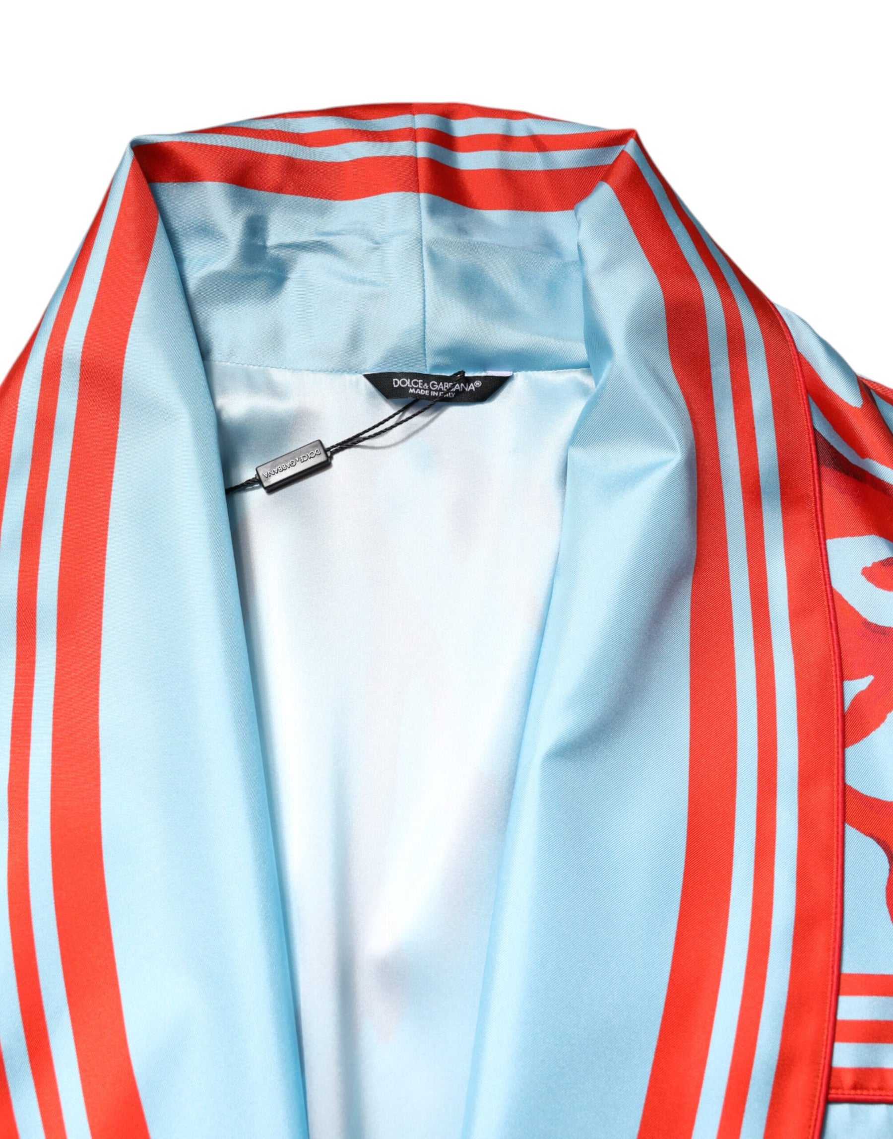 Dolce & Gabbana Blue Red Coral Print Wrap Robe Coat Jacket | Regal Royce