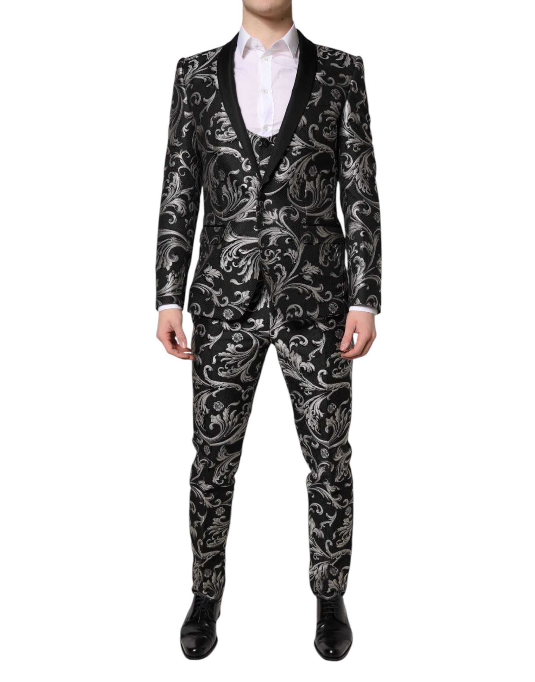 Dolce & Gabbana Black Gray MARTINI Jacquard Men 3 Piece Suit | Regal Royce