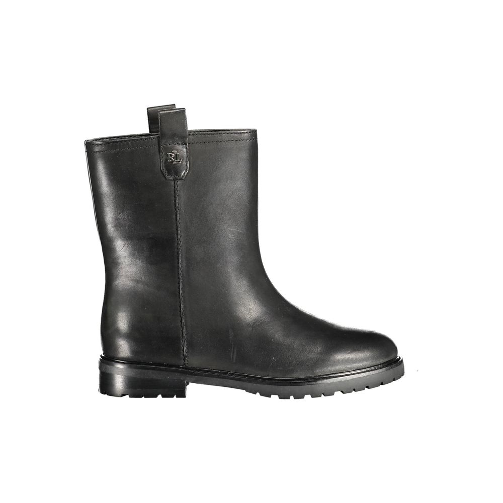 Ralph Lauren Black Leather Women Ankle Boot | Regal Royce