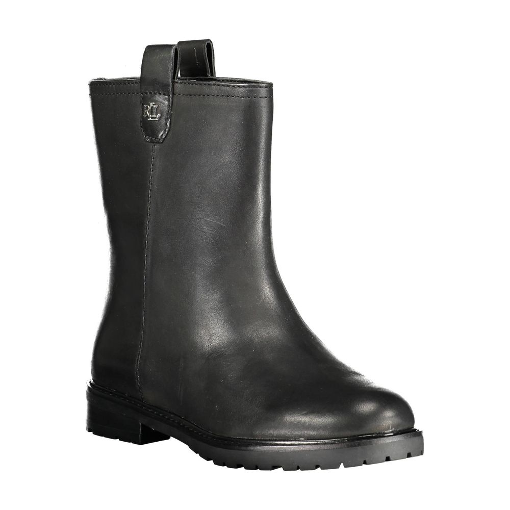 Ralph Lauren Black Leather Women Ankle Boot | Regal Royce