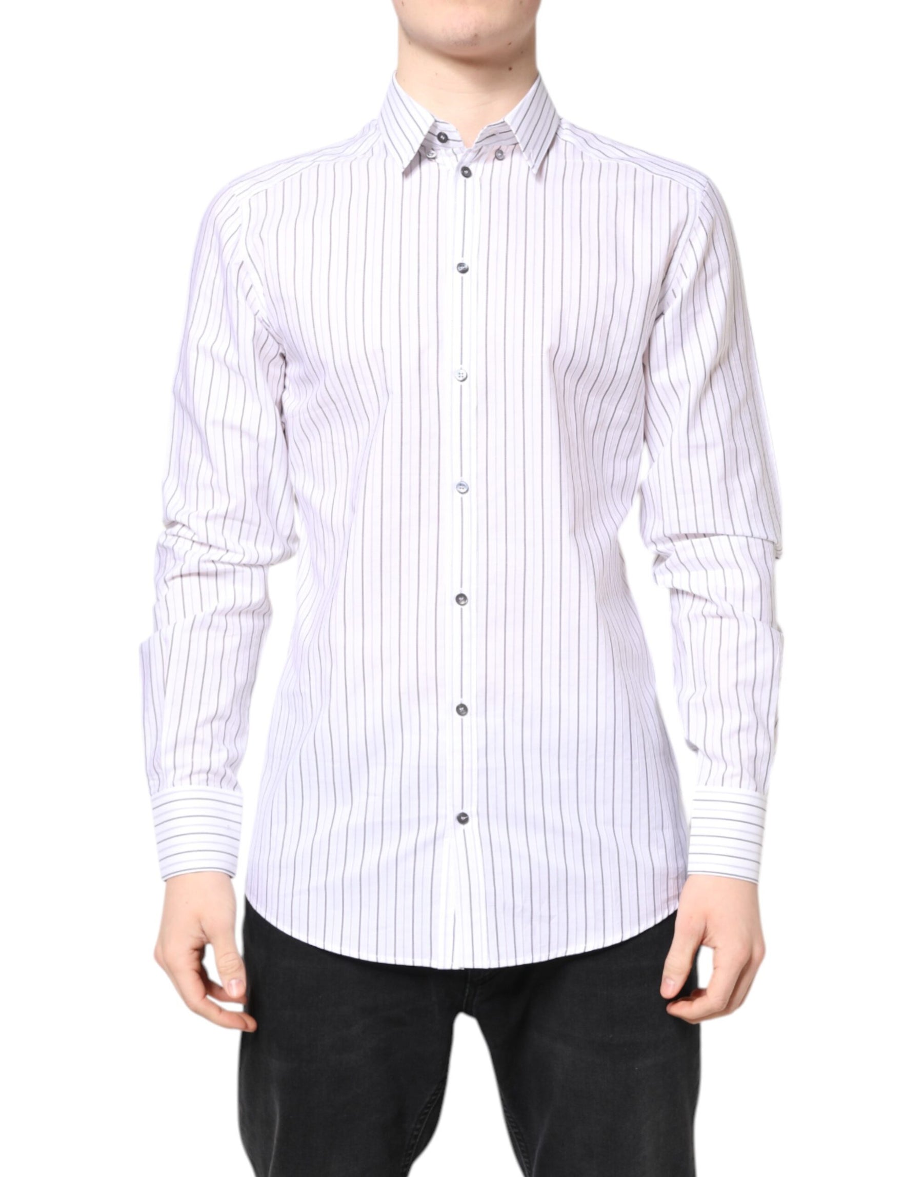 Dolce & Gabbana White Stripes Cotton GOLD Formal Dress Shirt | Regal Royce