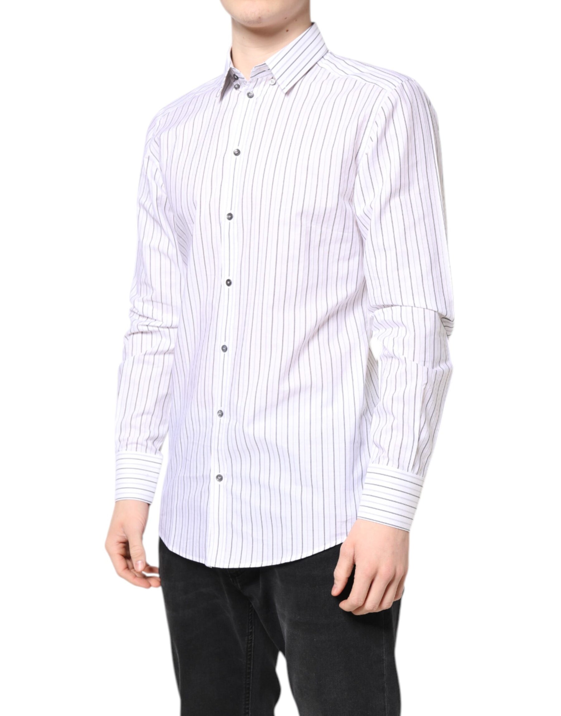 Dolce & Gabbana White Stripes Cotton GOLD Formal Dress Shirt | Regal Royce