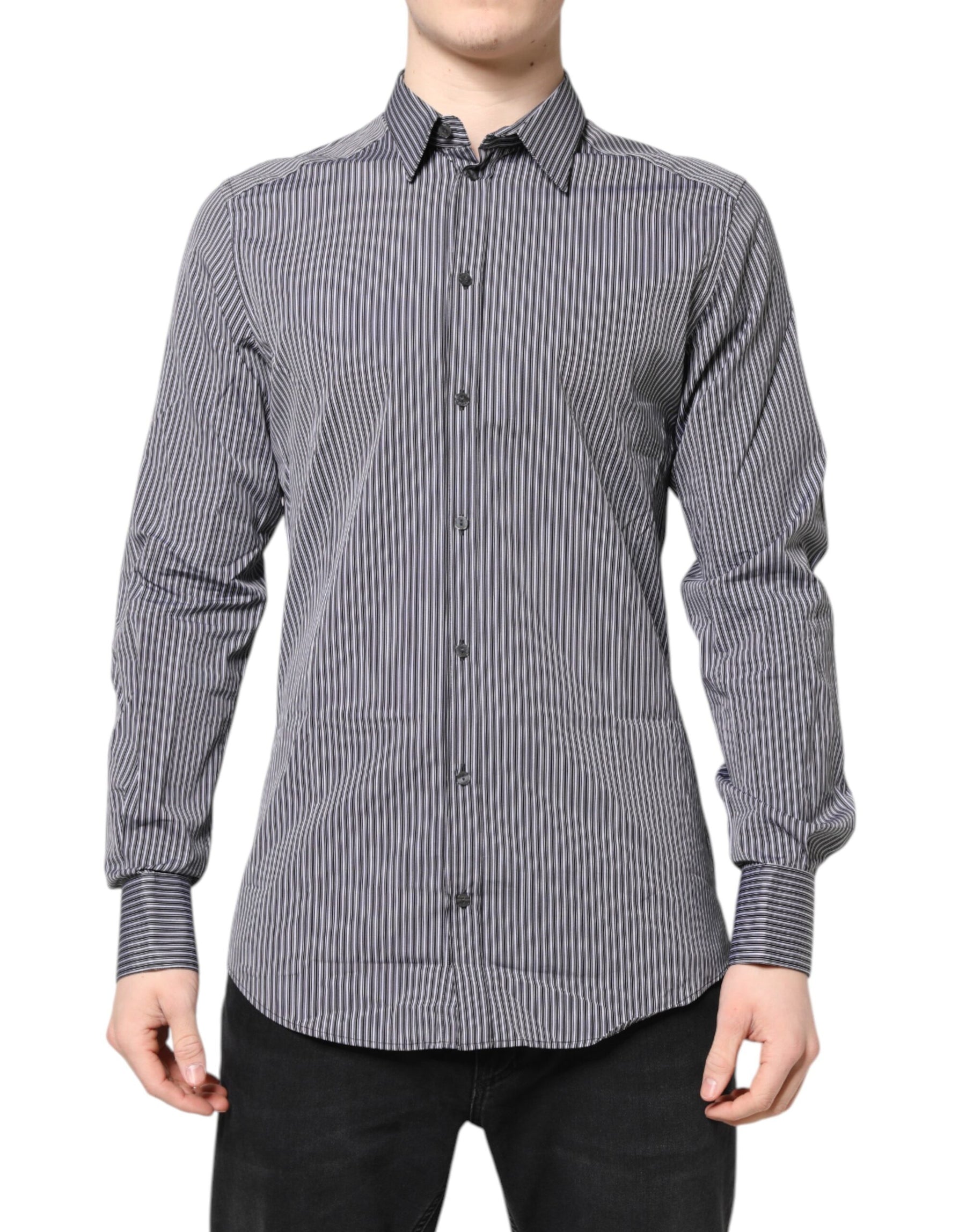 Dolce & Gabbana Black White Striped GOLD Formal Dress Shirt | Regal Royce