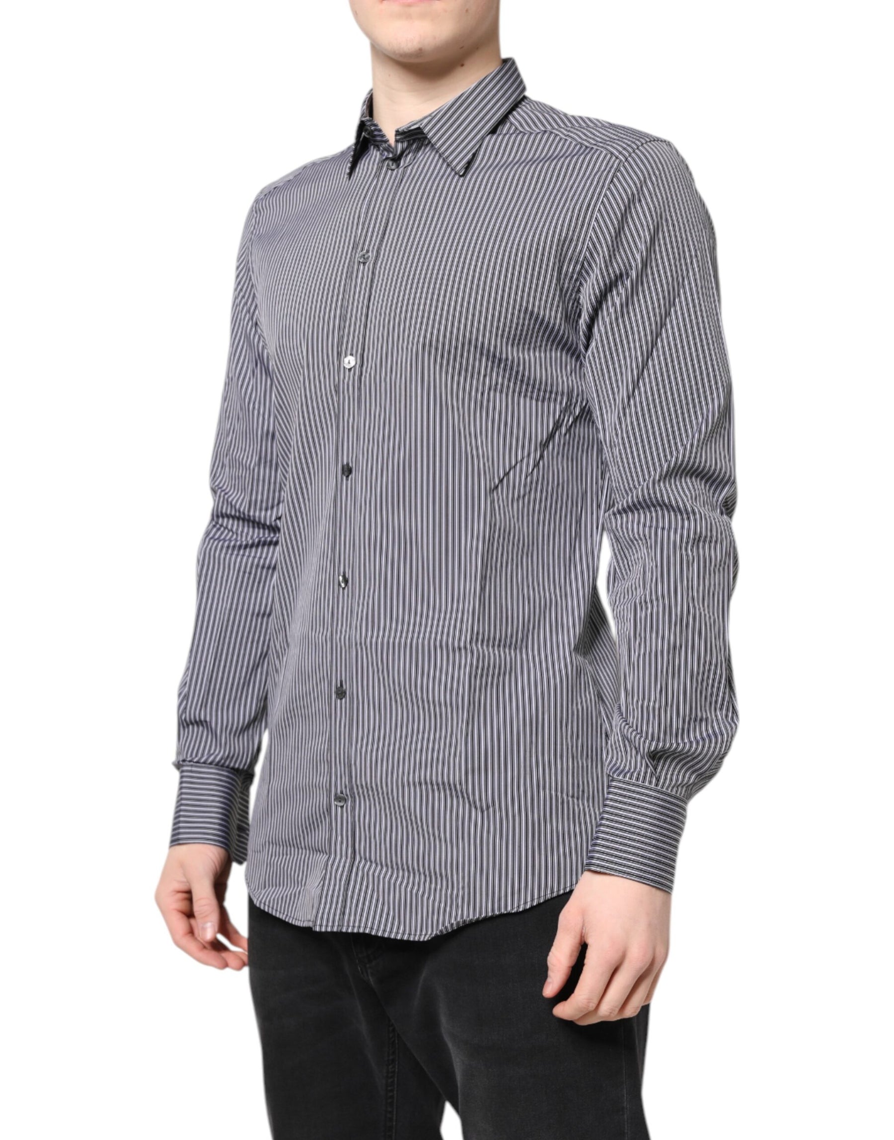 Dolce & Gabbana Black White Striped GOLD Formal Dress Shirt | Regal Royce