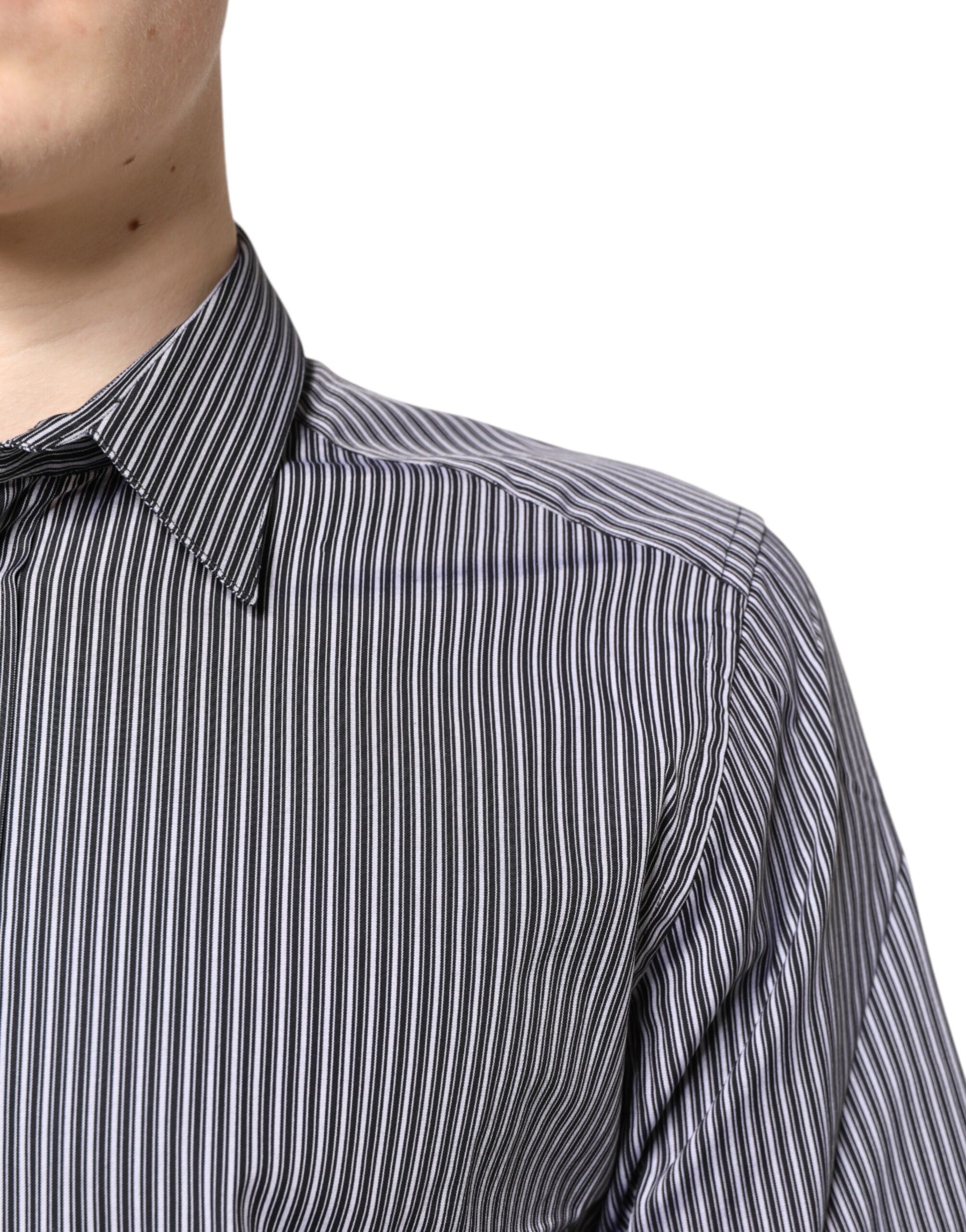 Dolce & Gabbana Black White Striped GOLD Formal Dress Shirt | Regal Royce