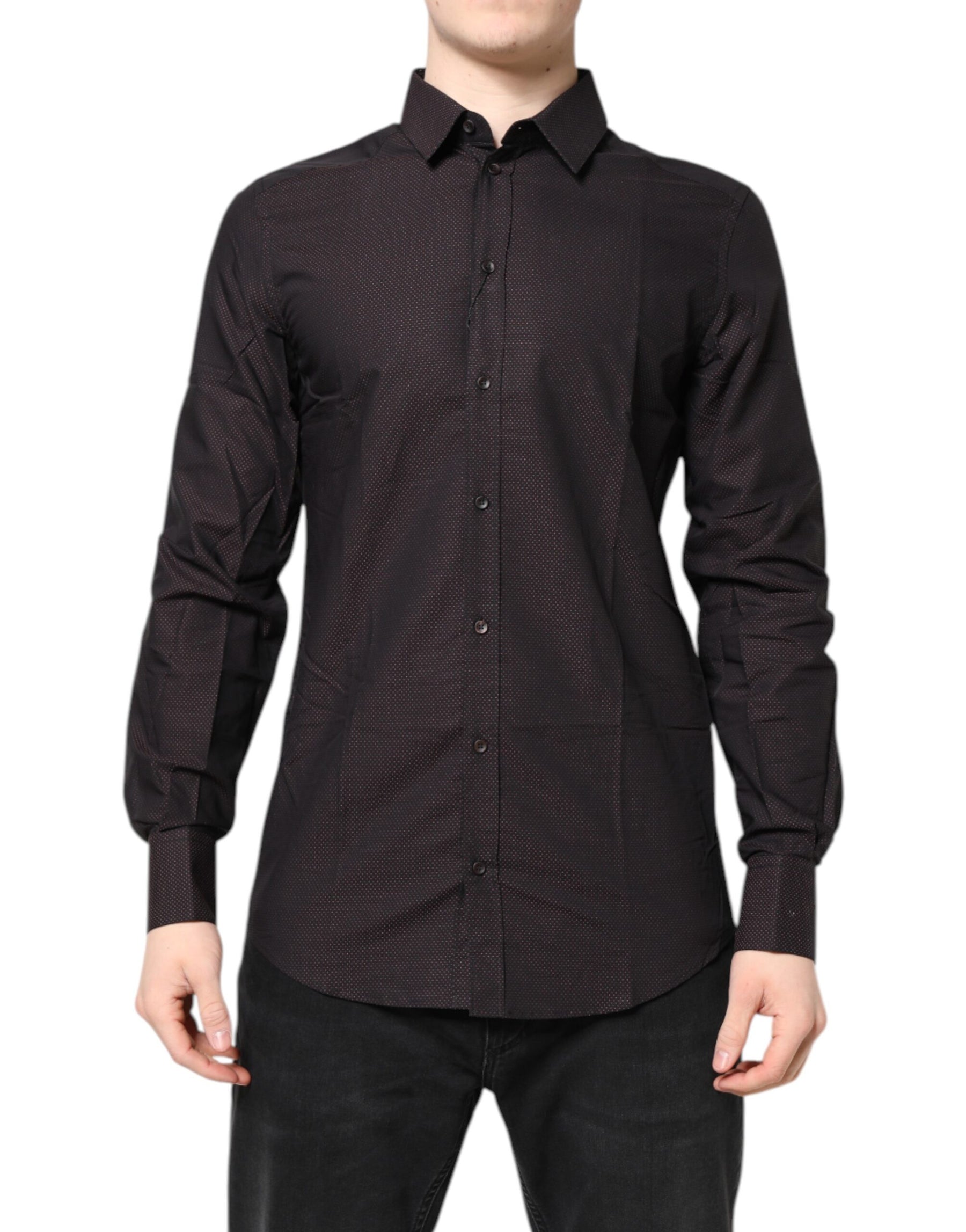 Dolce & Gabbana Maroon Jacquard Cotton GOLD Men Dress Shirt | Regal Royce
