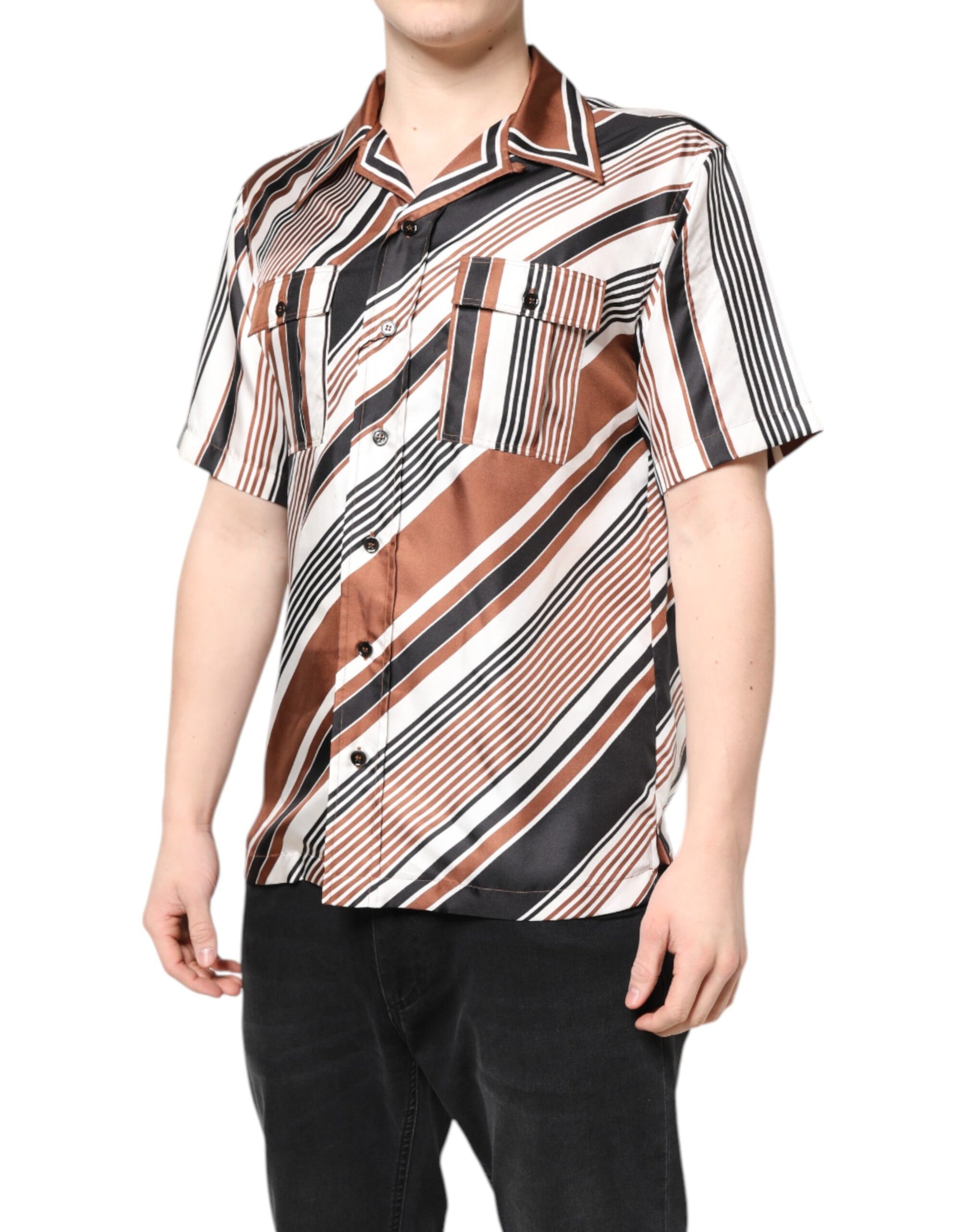 Dolce & Gabbana Multicolor Striped Silk Short Sleeves Shirt | Regal Royce