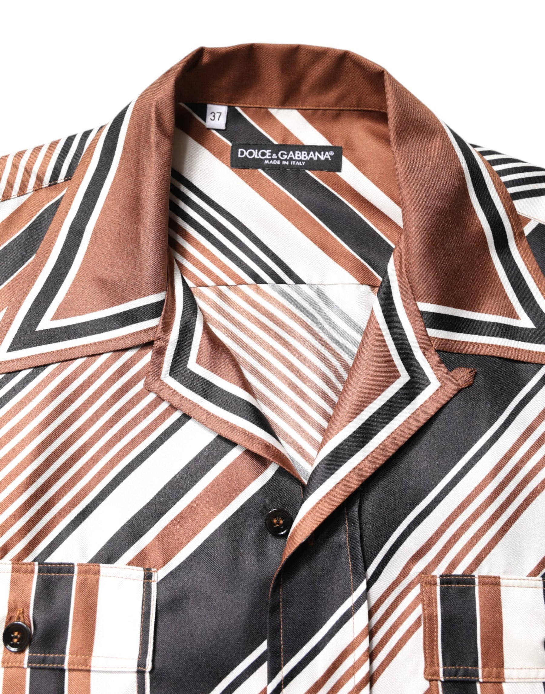 Dolce & Gabbana Multicolor Striped Silk Short Sleeves Shirt | Regal Royce