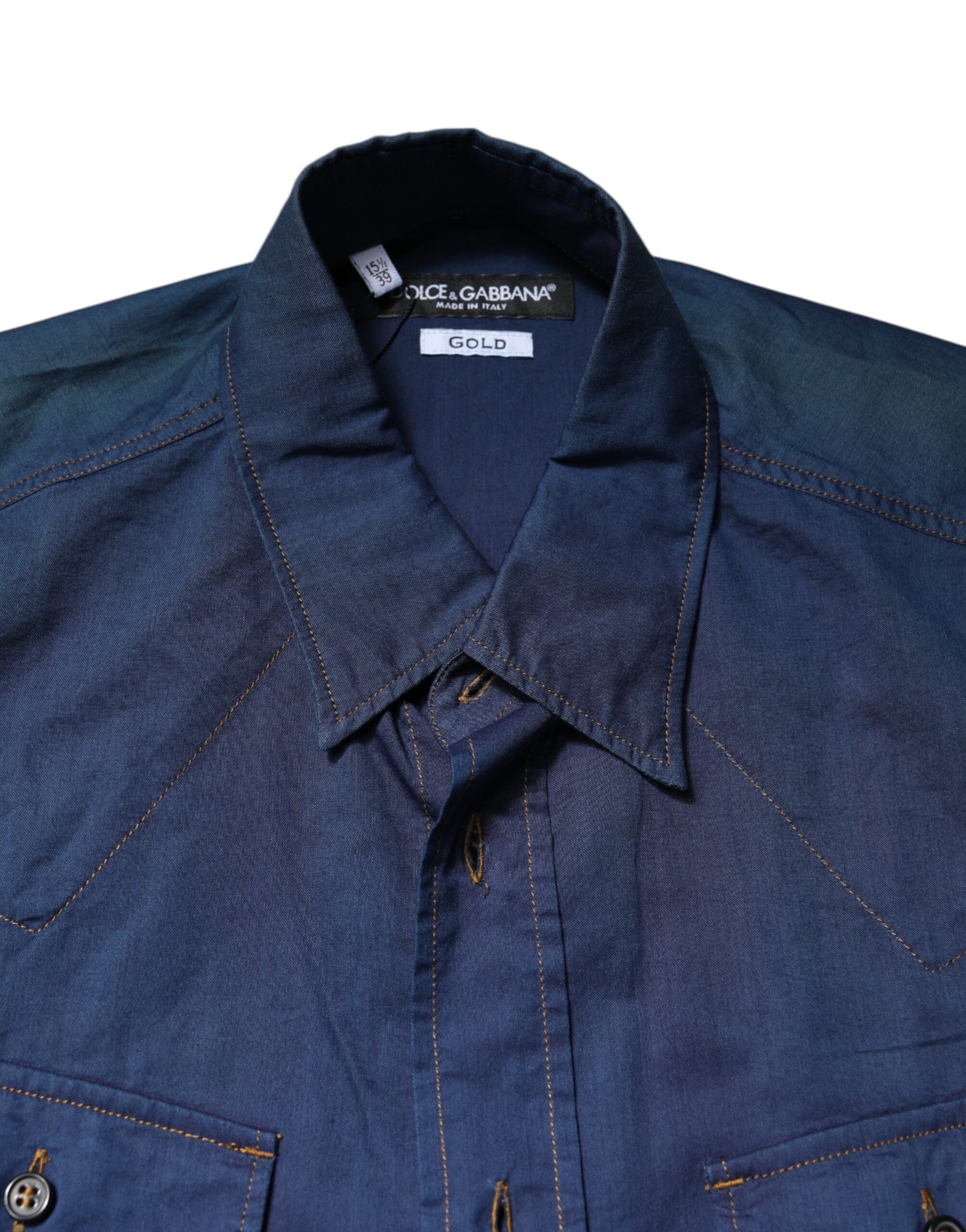 Dolce & Gabbana Blue Cotton GOLD Long Sleeves Casual Shirt | Regal Royce