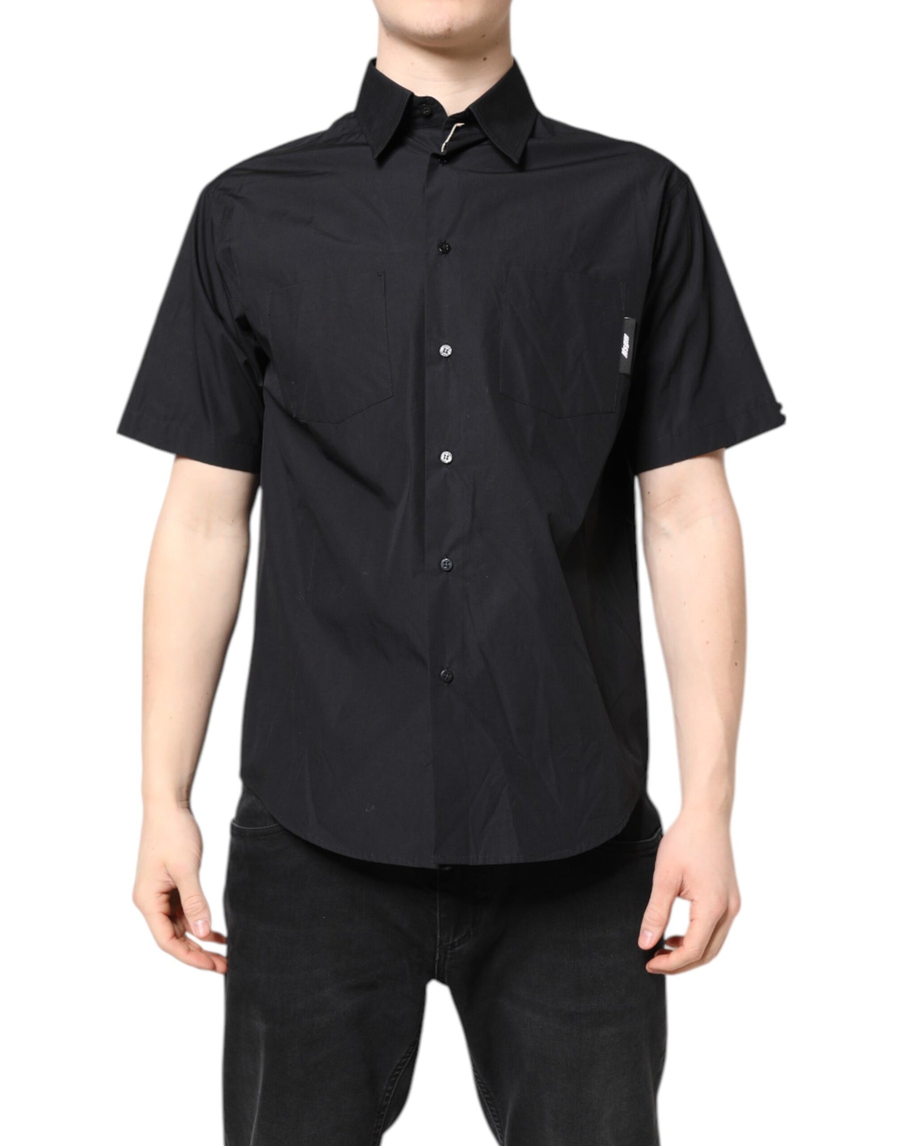 MSGM Black Printed Short Sleeves Collared Men Casual Shirt | Regal Royce