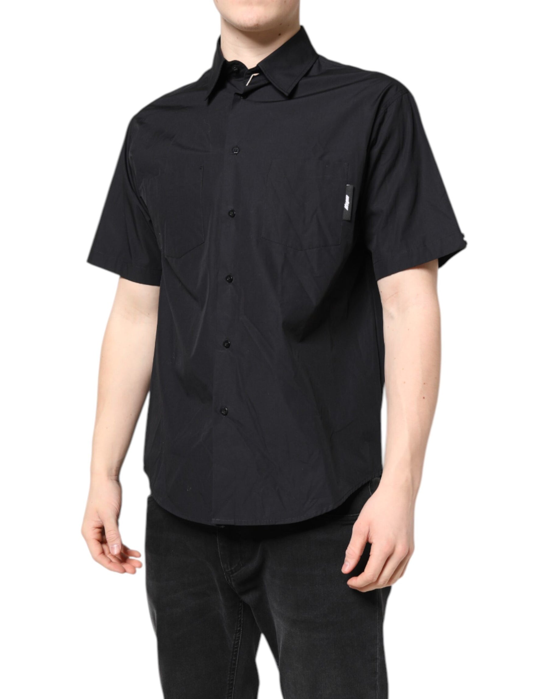 MSGM Black Printed Short Sleeves Collared Men Casual Shirt | Regal Royce