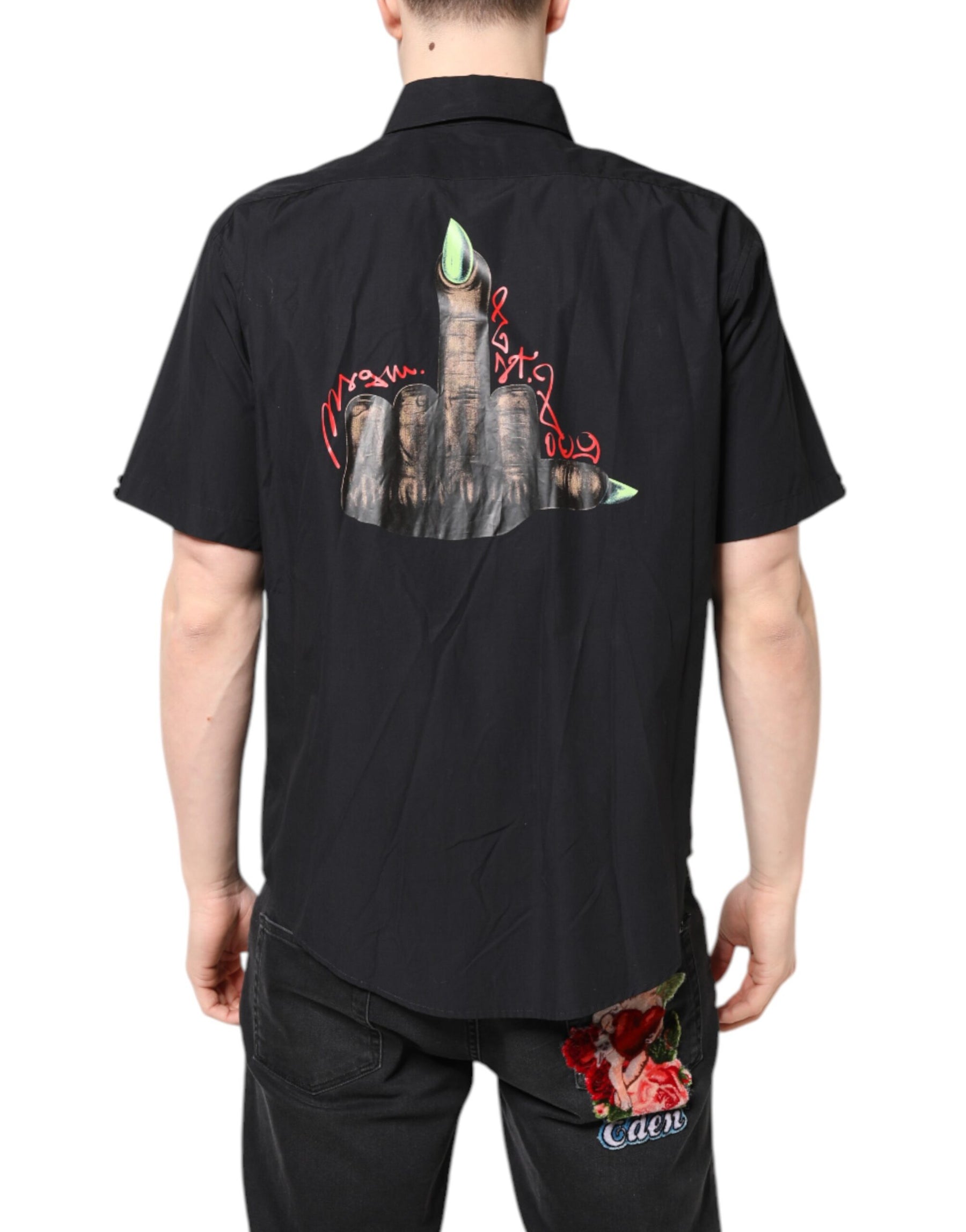 MSGM Black Printed Short Sleeves Collared Men Casual Shirt | Regal Royce